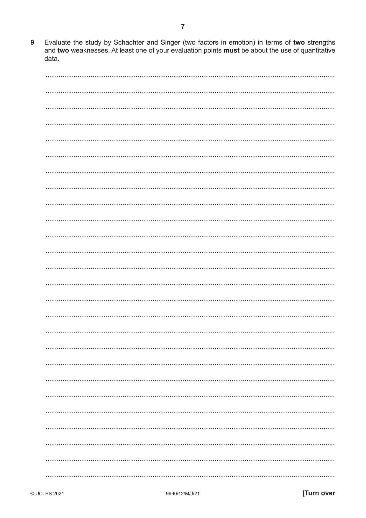 Cambridge A Level Psychology (from 2018) 9990 2021 May/June Paper 1 · Variant 2 question paper, page 7 of 8