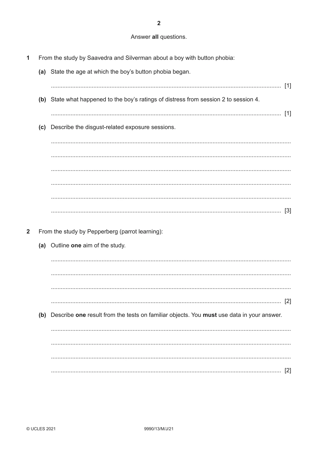 Cambridge A Level Psychology (from 2018) 9990 2021 May/June Paper 1 · Variant 3 question paper, page 2 of 8