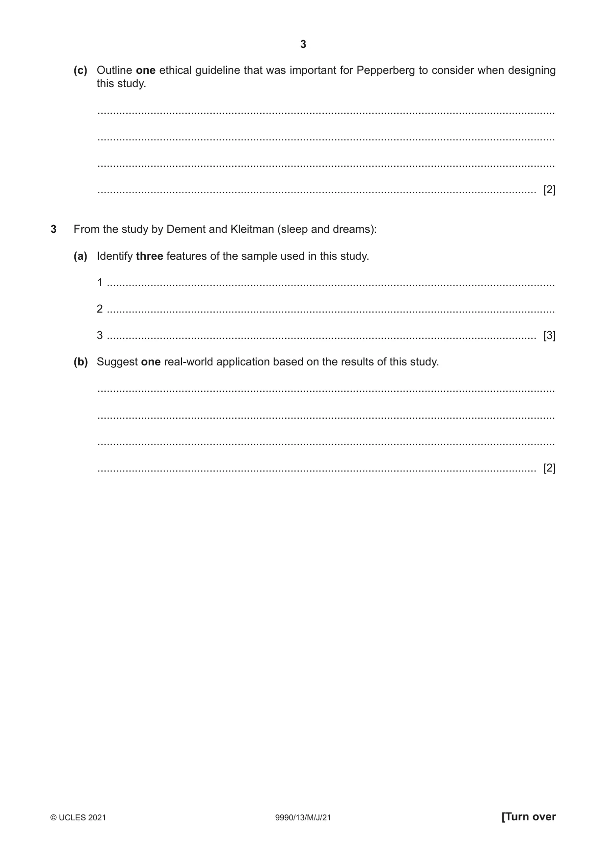 Cambridge A Level Psychology (from 2018) 9990 2021 May/June Paper 1 · Variant 3 question paper, page 3 of 8