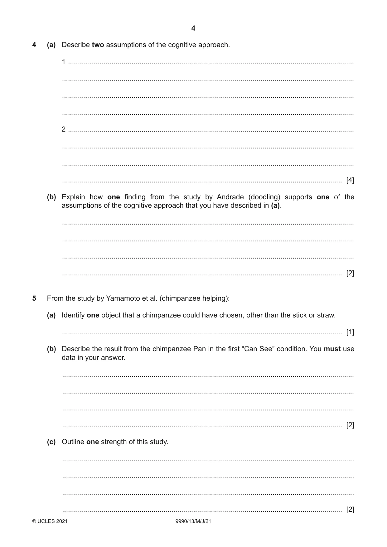 Cambridge A Level Psychology (from 2018) 9990 2021 May/June Paper 1 · Variant 3 question paper, page 4 of 8