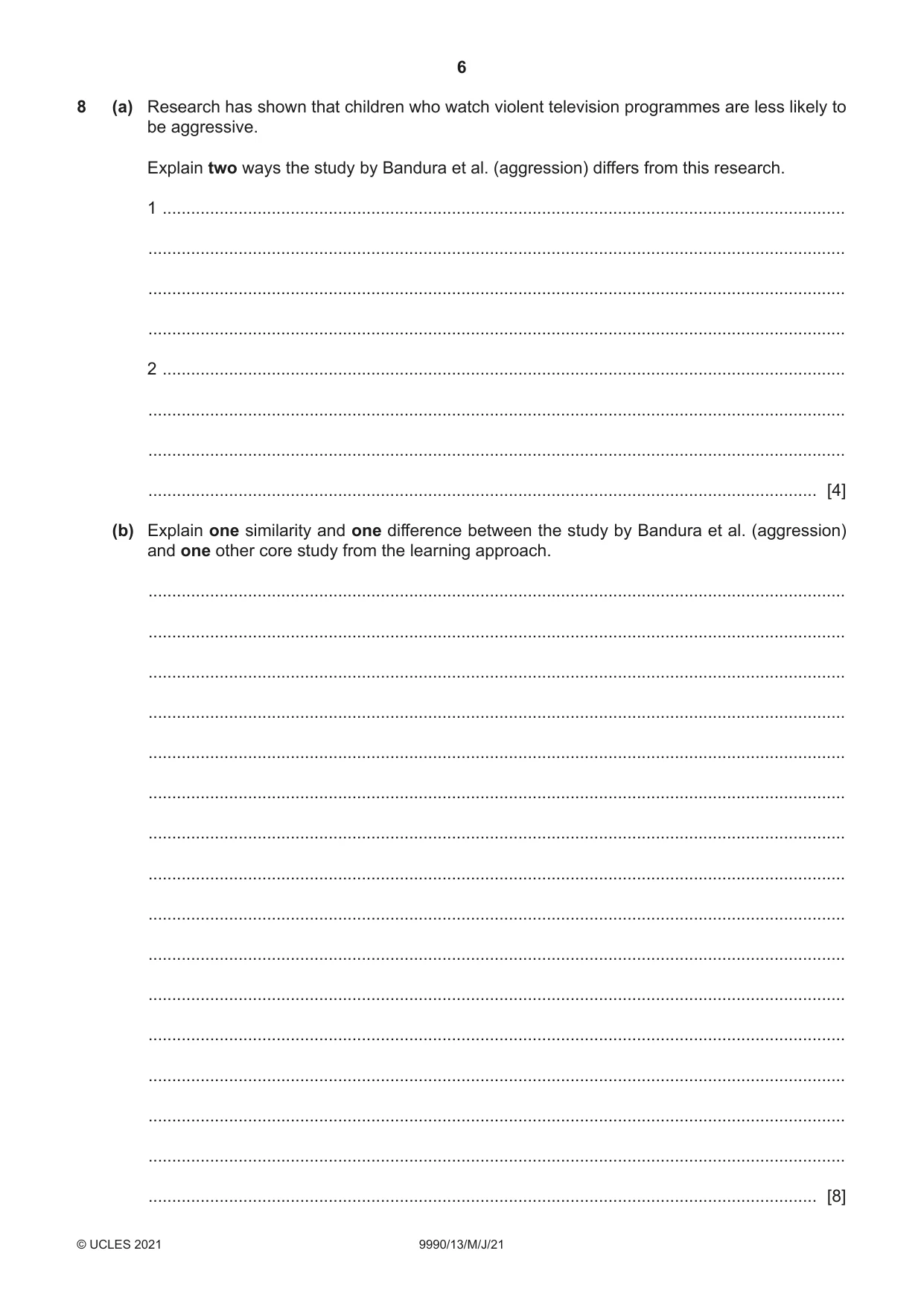 Cambridge A Level Psychology (from 2018) 9990 2021 May/June Paper 1 · Variant 3 question paper, page 6 of 8