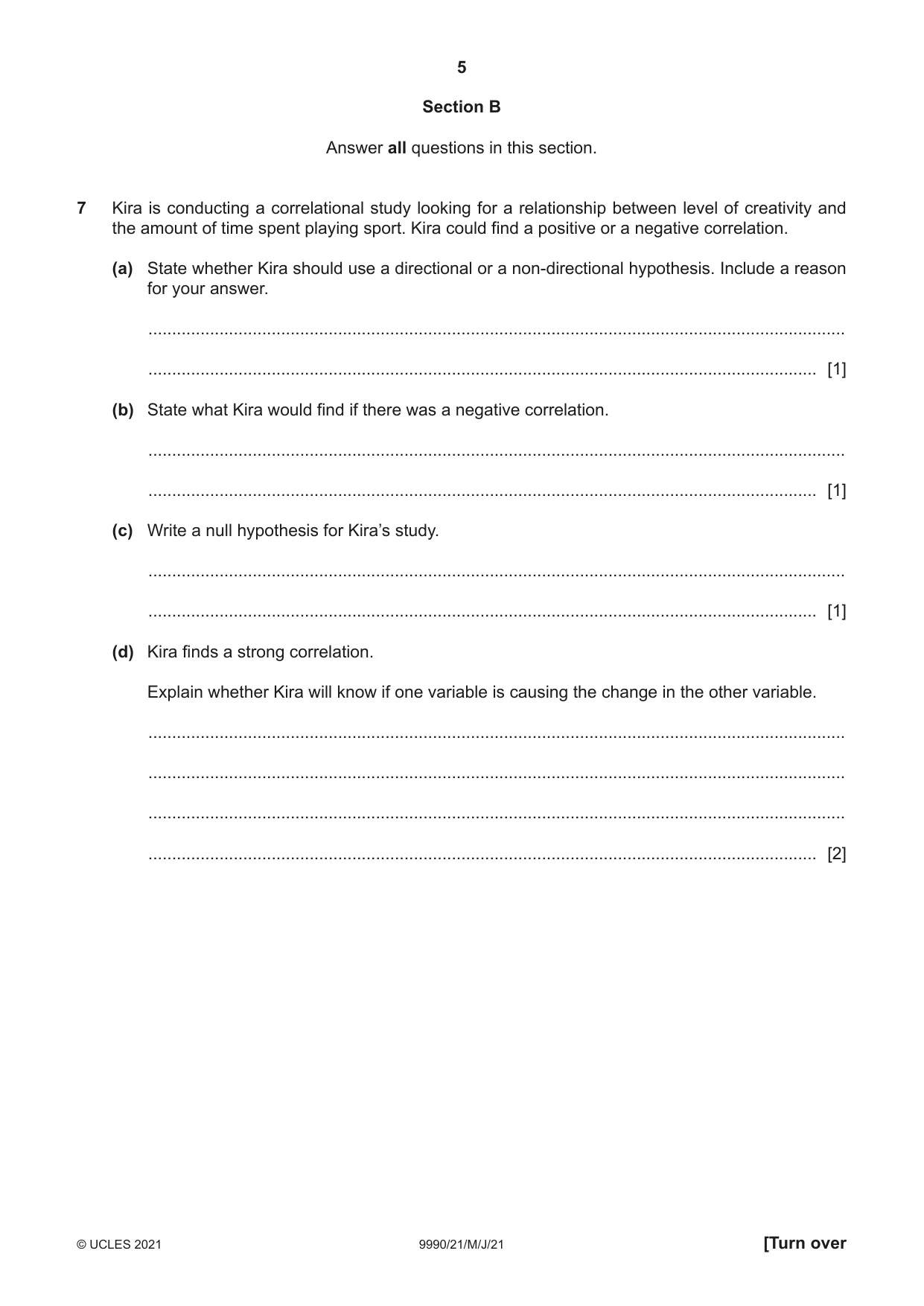 Cambridge A Level Psychology (from 2018) 9990 2021 May/June Paper 2 · Variant 1 question paper, page 5 of 12