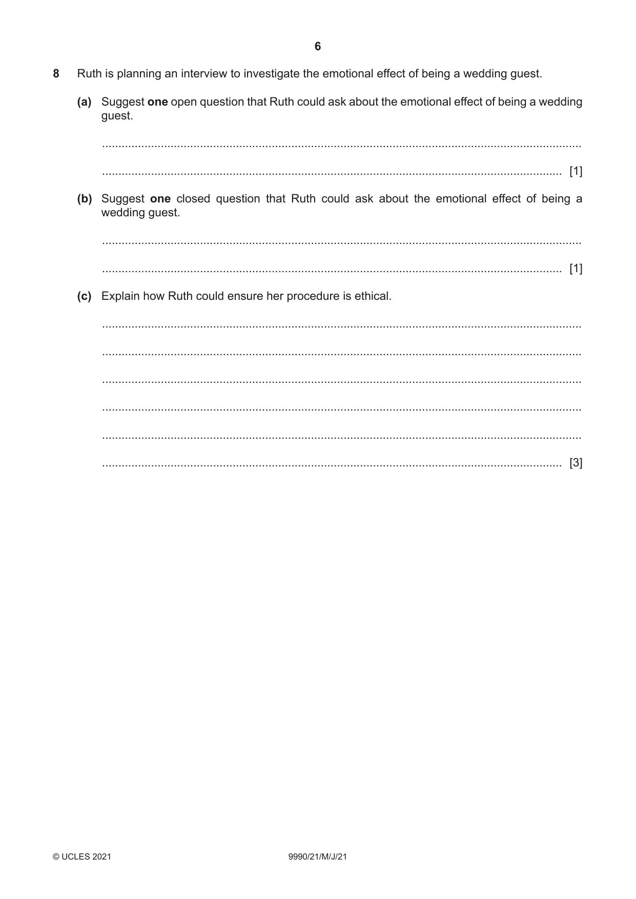 Cambridge A Level Psychology (from 2018) 9990 2021 May/June Paper 2 · Variant 1 question paper, page 6 of 12