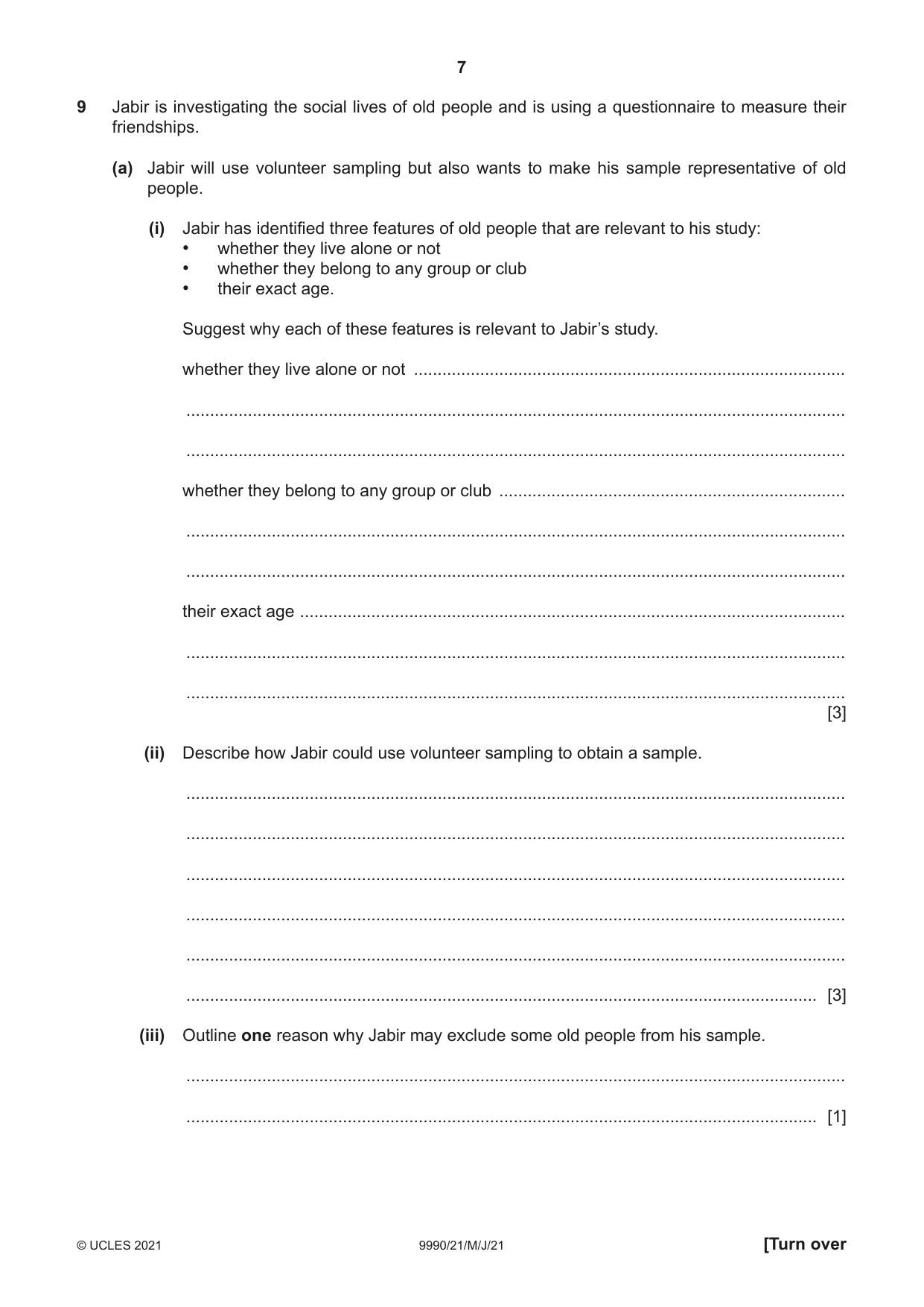 Cambridge A Level Psychology (from 2018) 9990 2021 May/June Paper 2 · Variant 1 question paper, page 7 of 12