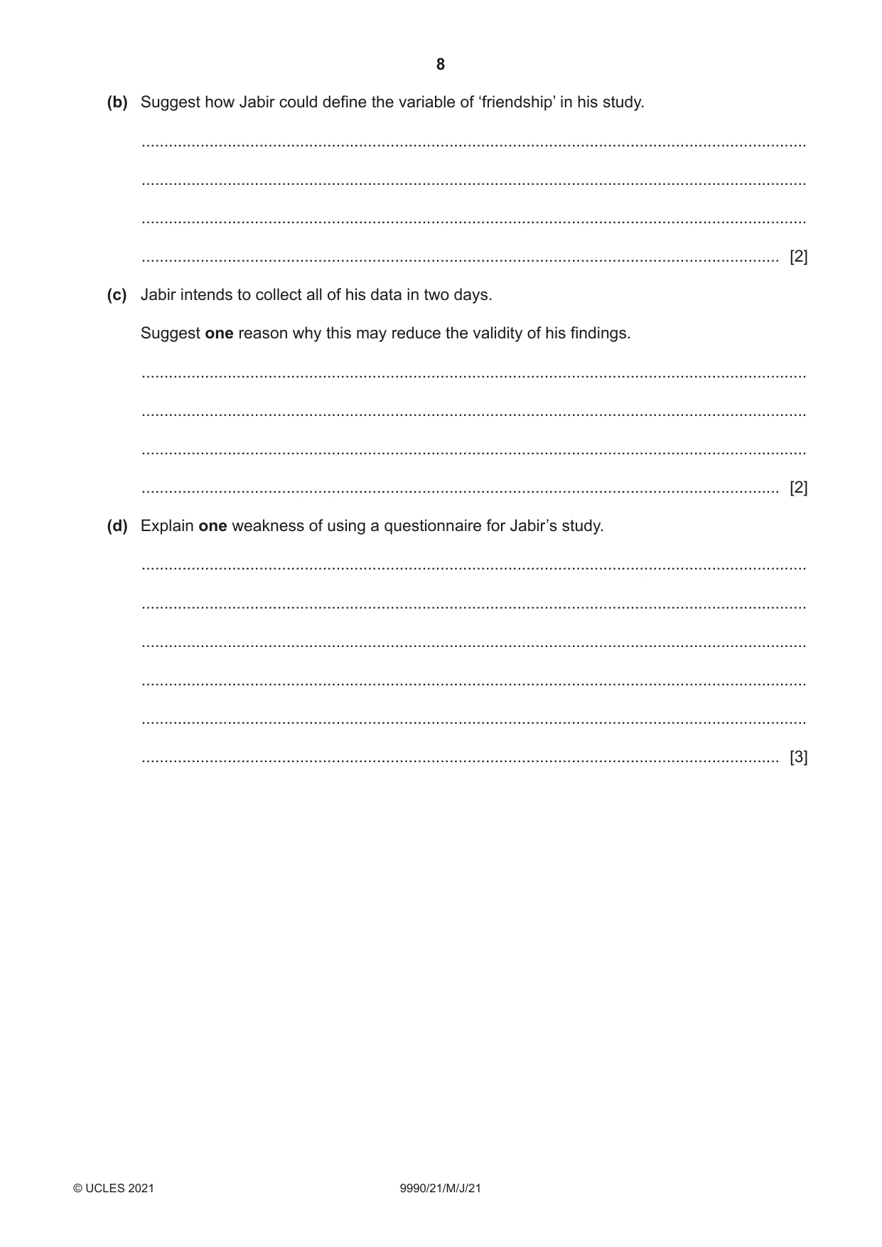 Cambridge A Level Psychology (from 2018) 9990 2021 May/June Paper 2 · Variant 1 question paper, page 8 of 12