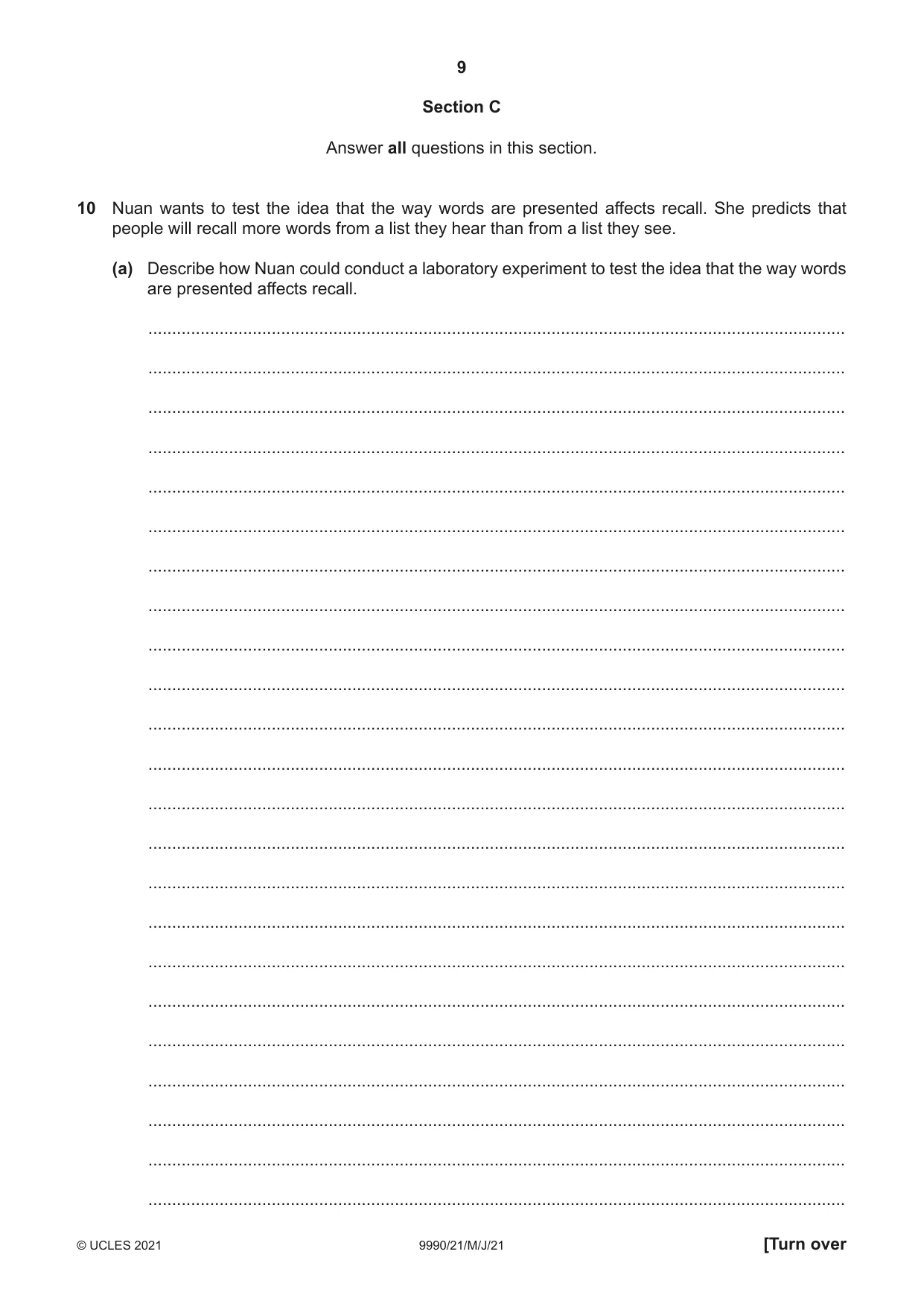 Cambridge A Level Psychology (from 2018) 9990 2021 May/June Paper 2 · Variant 1 question paper, page 9 of 12