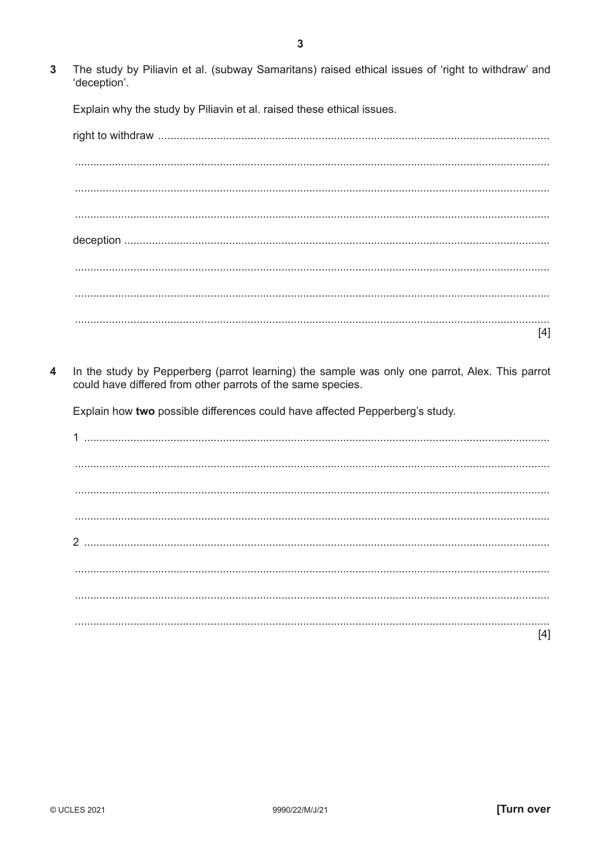 Cambridge A Level Psychology (from 2018) 9990 2021 May/June Paper 2 · Variant 2 question paper, page 3 of 12