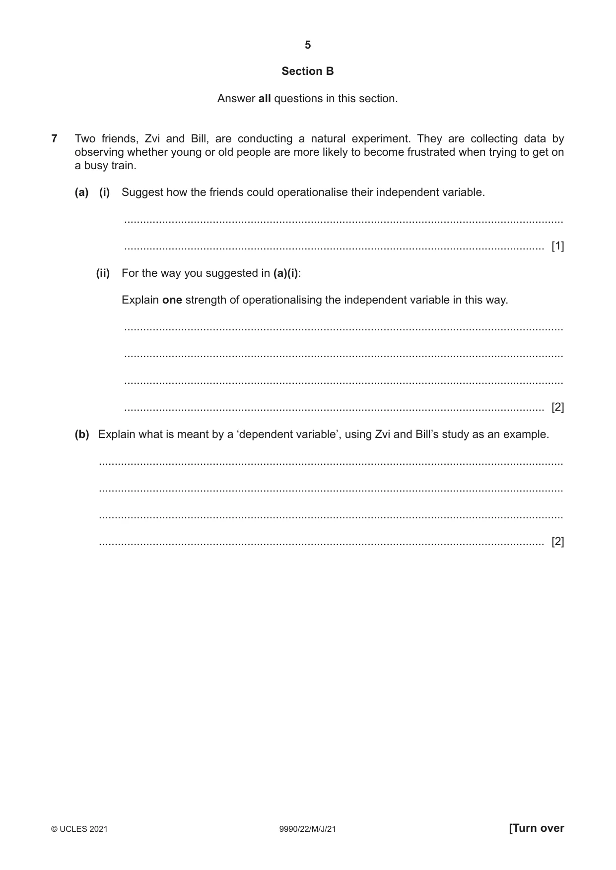 Cambridge A Level Psychology (from 2018) 9990 2021 May/June Paper 2 · Variant 2 question paper, page 5 of 12