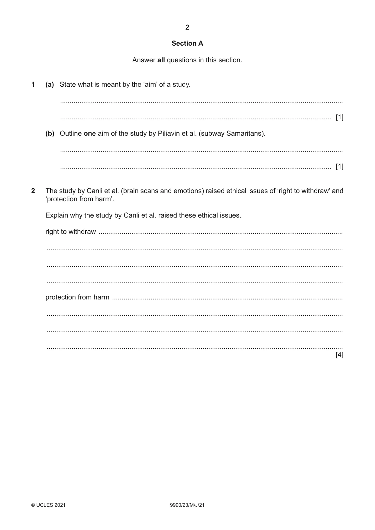 Cambridge A Level Psychology (from 2018) 9990 2021 May/June Paper 2 · Variant 3 question paper, page 2 of 12