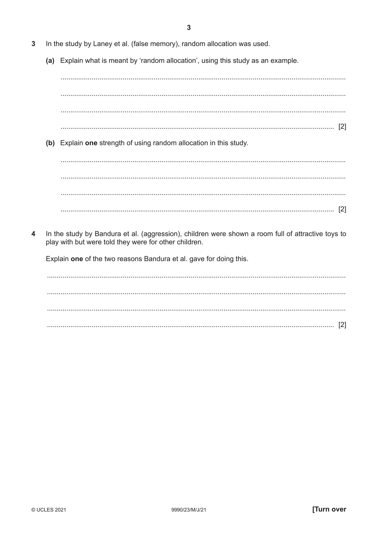 Cambridge A Level Psychology (from 2018) 9990 2021 May/June Paper 2 · Variant 3 question paper, page 3 of 12