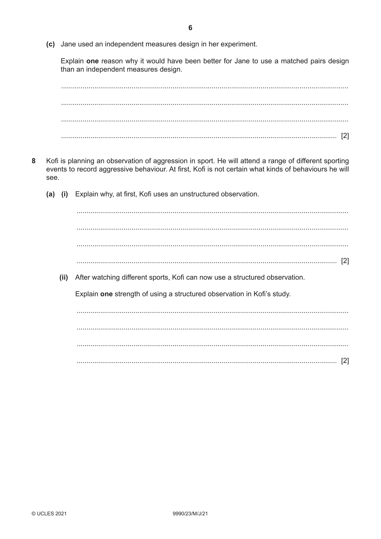 Cambridge A Level Psychology (from 2018) 9990 2021 May/June Paper 2 · Variant 3 question paper, page 6 of 12