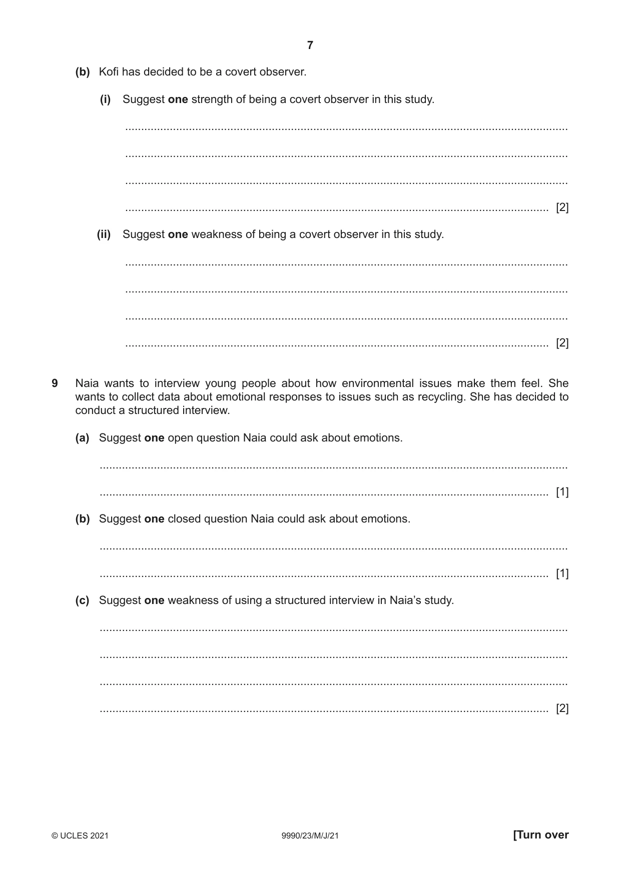 Cambridge A Level Psychology (from 2018) 9990 2021 May/June Paper 2 · Variant 3 question paper, page 7 of 12