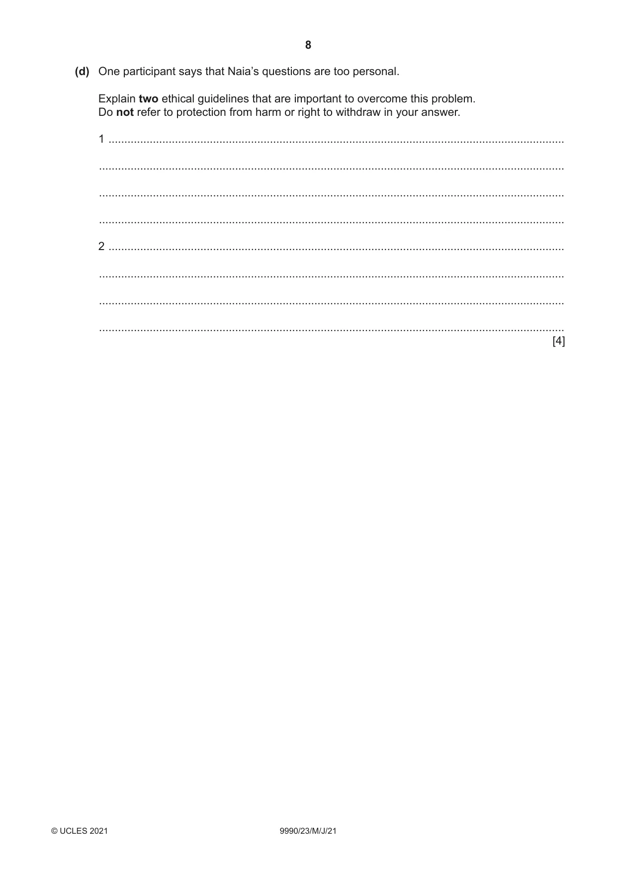 Cambridge A Level Psychology (from 2018) 9990 2021 May/June Paper 2 · Variant 3 question paper, page 8 of 12
