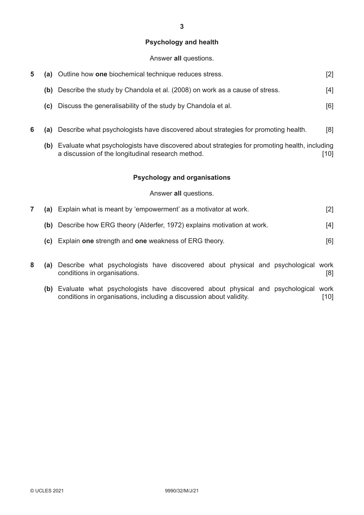 Cambridge A Level Psychology (from 2018) 9990 2021 May/June Paper 3 · Variant 2 question paper, page 3 of 4