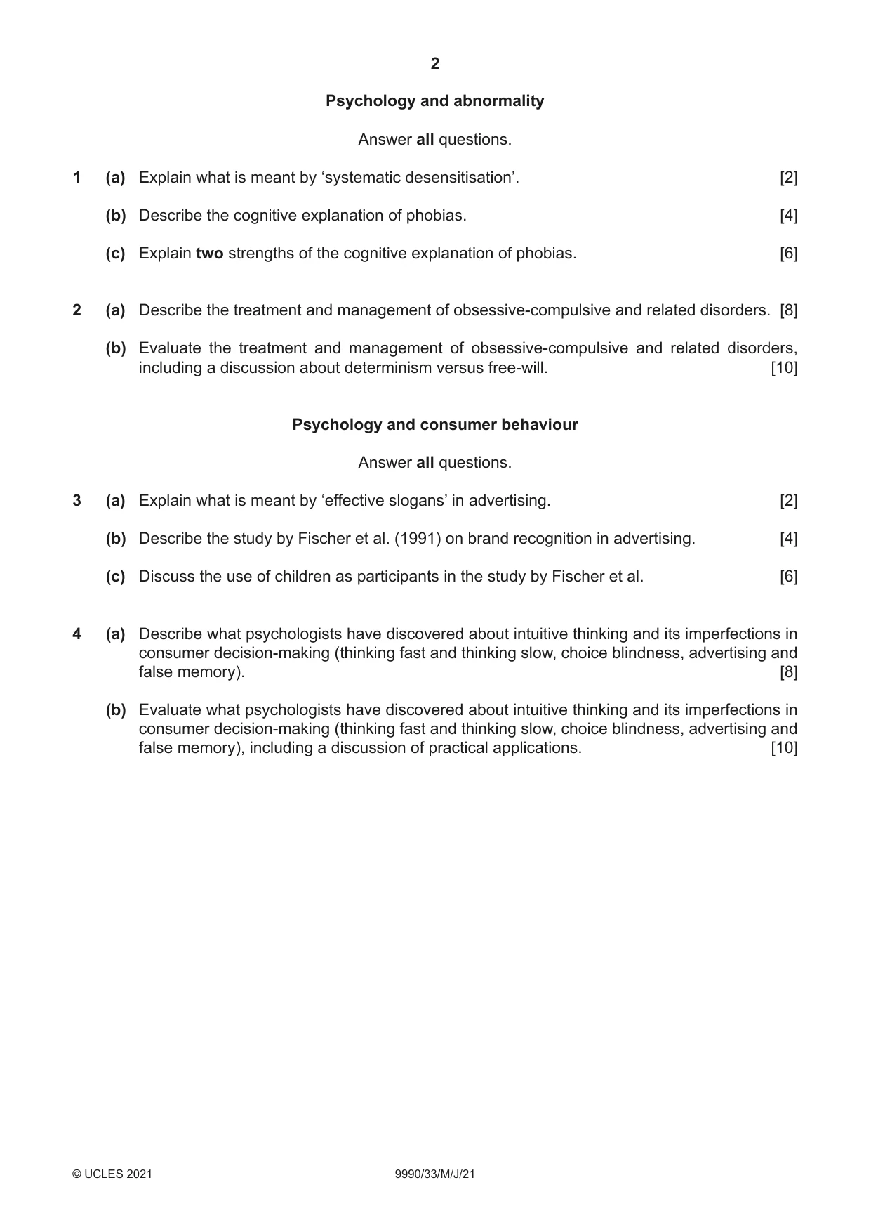 Cambridge A Level Psychology (from 2018) 9990 2021 May/June Paper 3 · Variant 3 question paper, page 2 of 4
