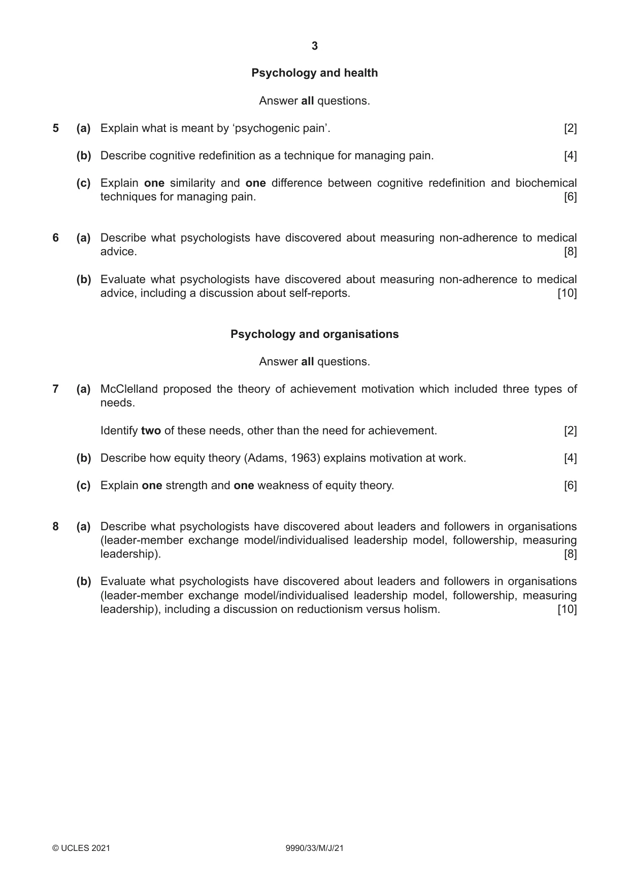 Cambridge A Level Psychology (from 2018) 9990 2021 May/June Paper 3 · Variant 3 question paper, page 3 of 4