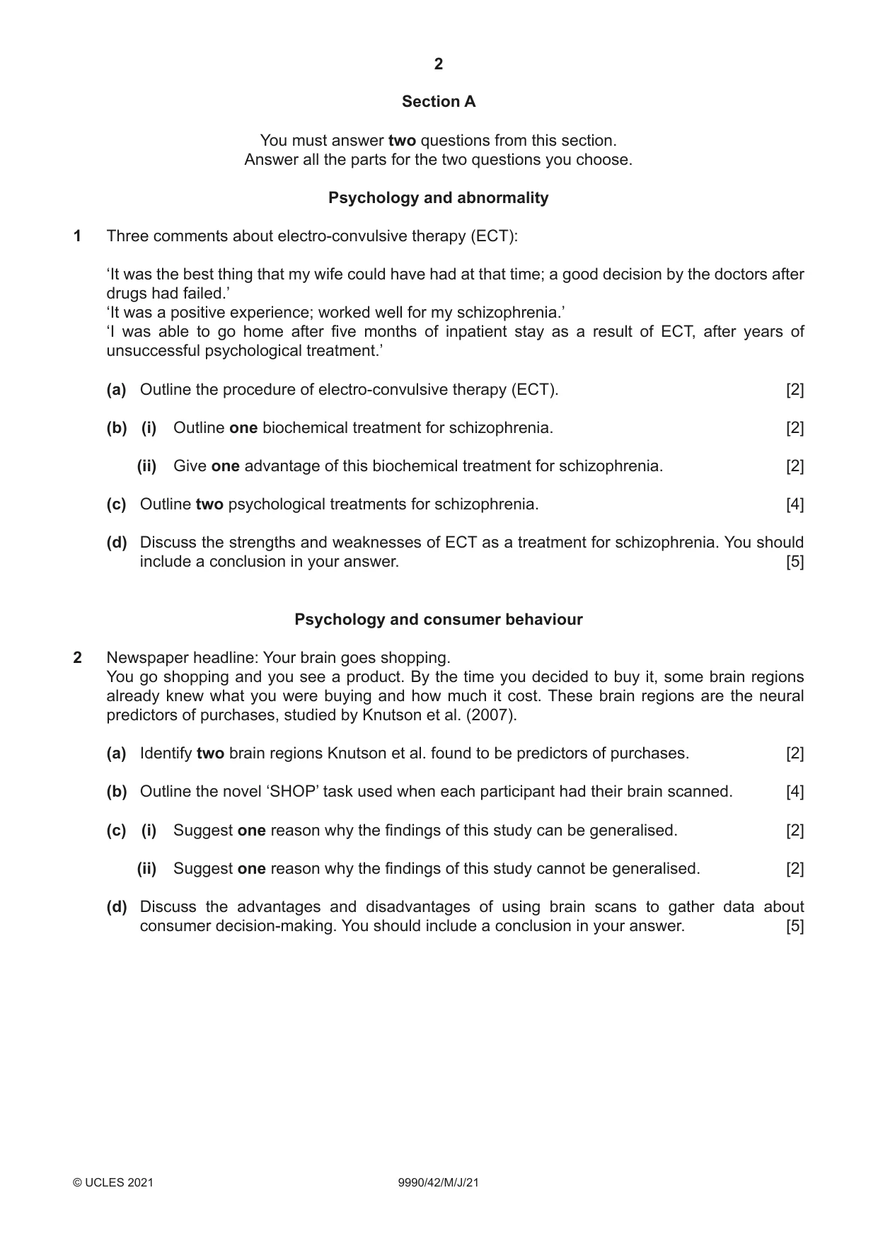 Cambridge A Level Psychology (from 2018) 9990 2021 May/June Paper 4 · Variant 2 question paper, page 2 of 8