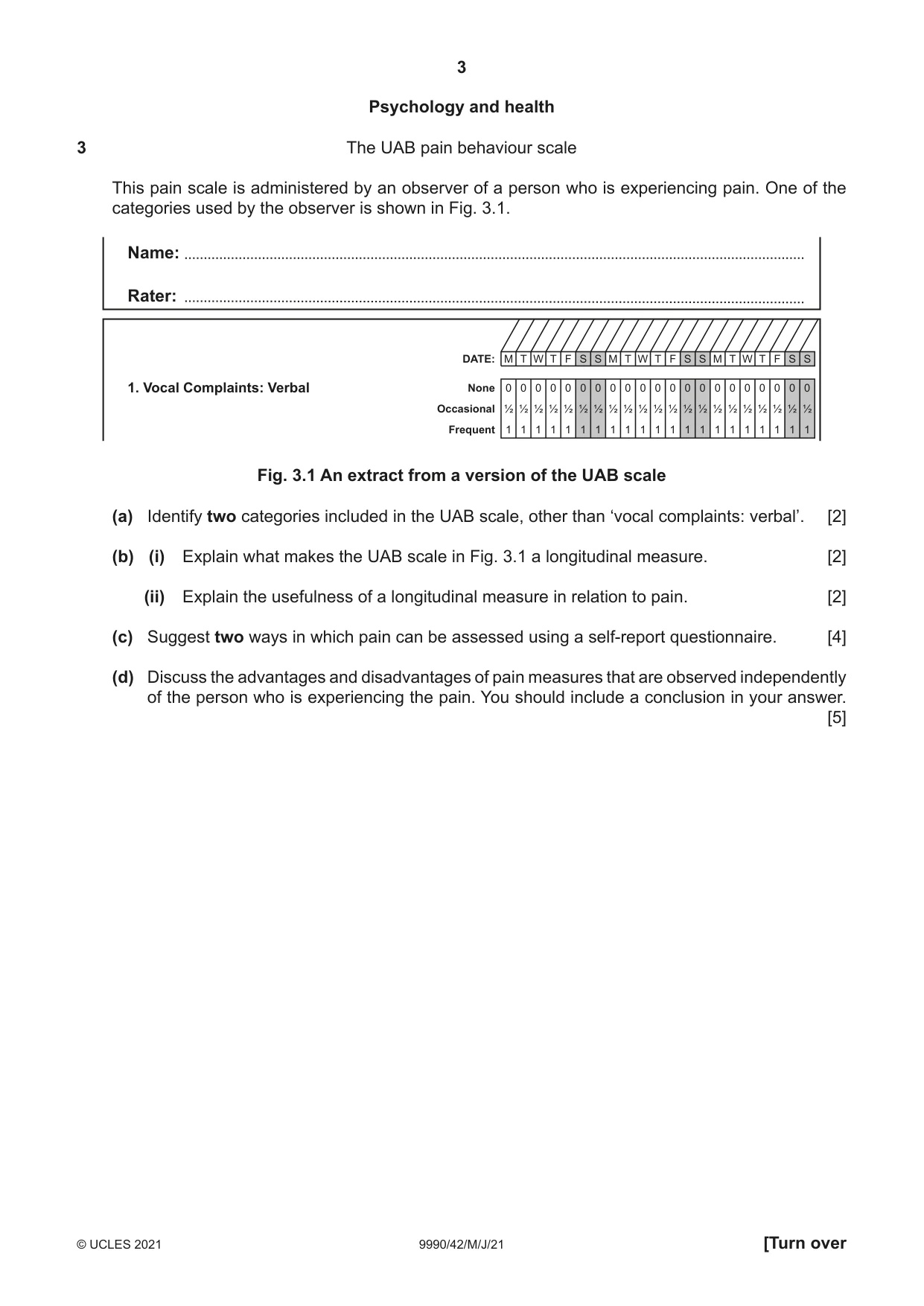 Cambridge A Level Psychology (from 2018) 9990 2021 May/June Paper 4 · Variant 2 question paper, page 3 of 8