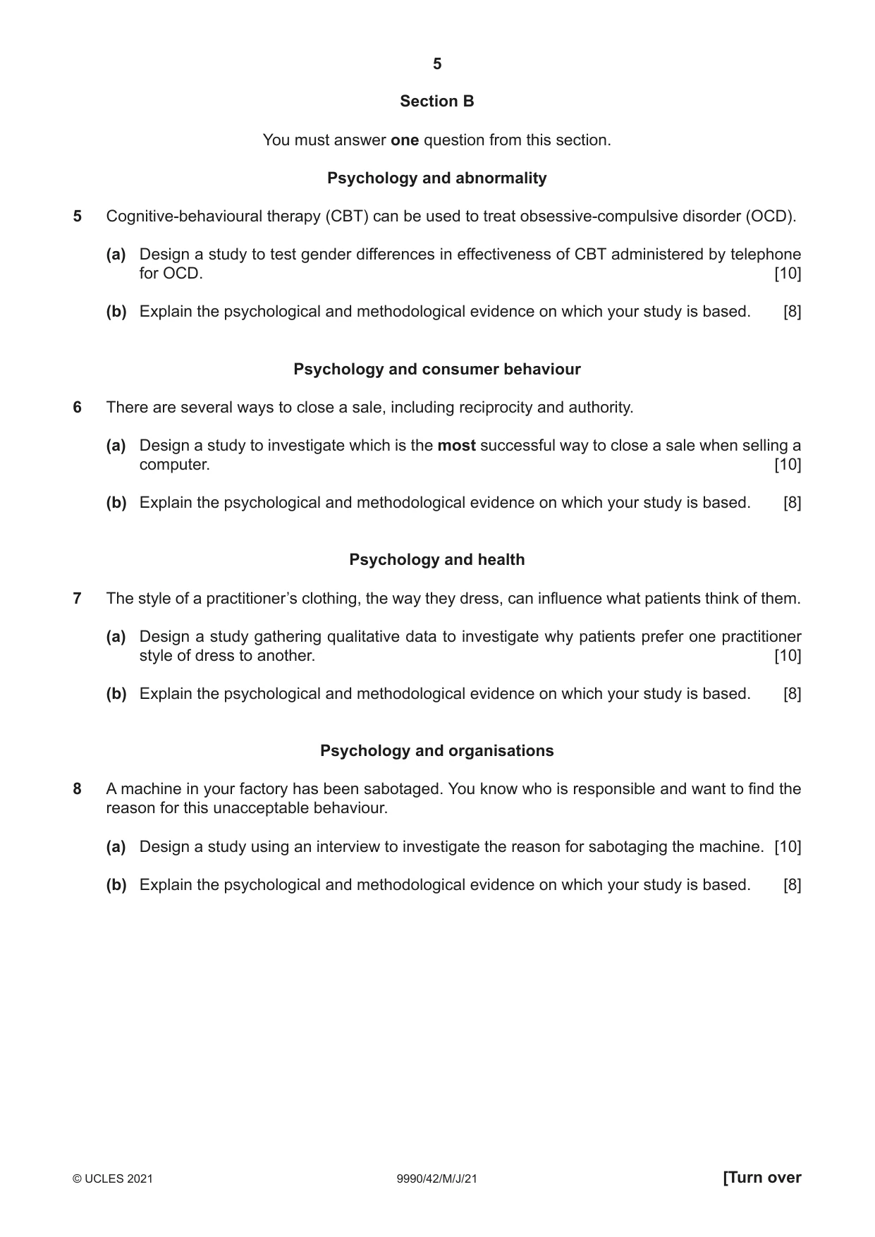 Cambridge A Level Psychology (from 2018) 9990 2021 May/June Paper 4 · Variant 2 question paper, page 5 of 8
