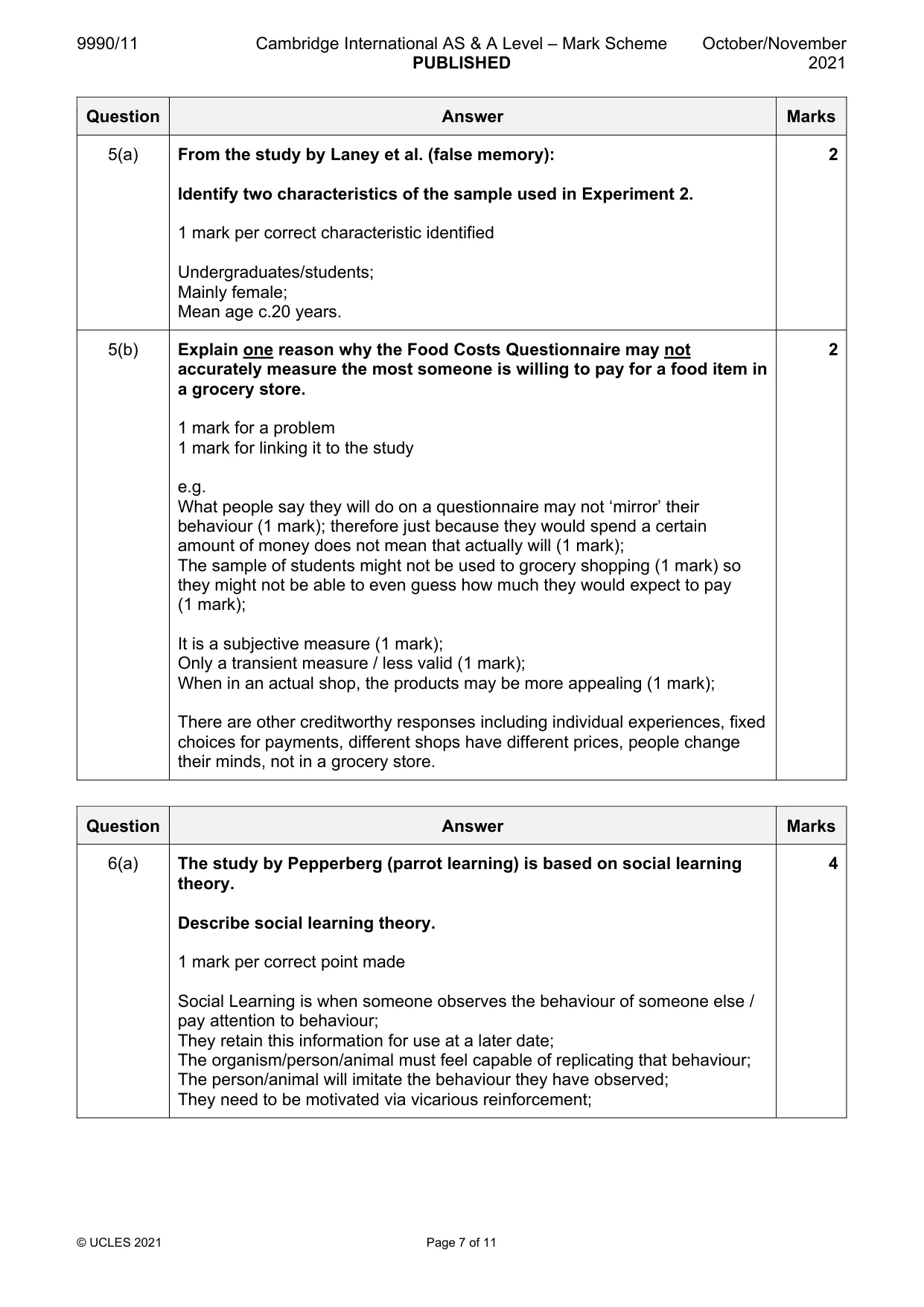 Mark scheme, page 7 of 11