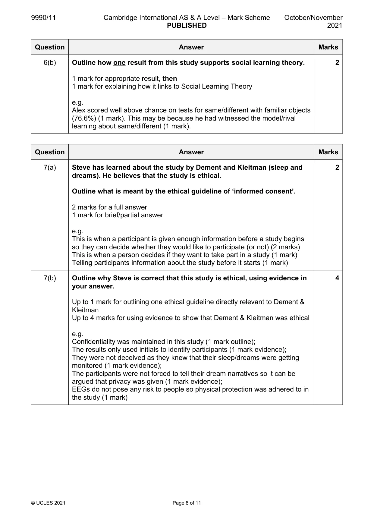 Mark scheme, page 8 of 11