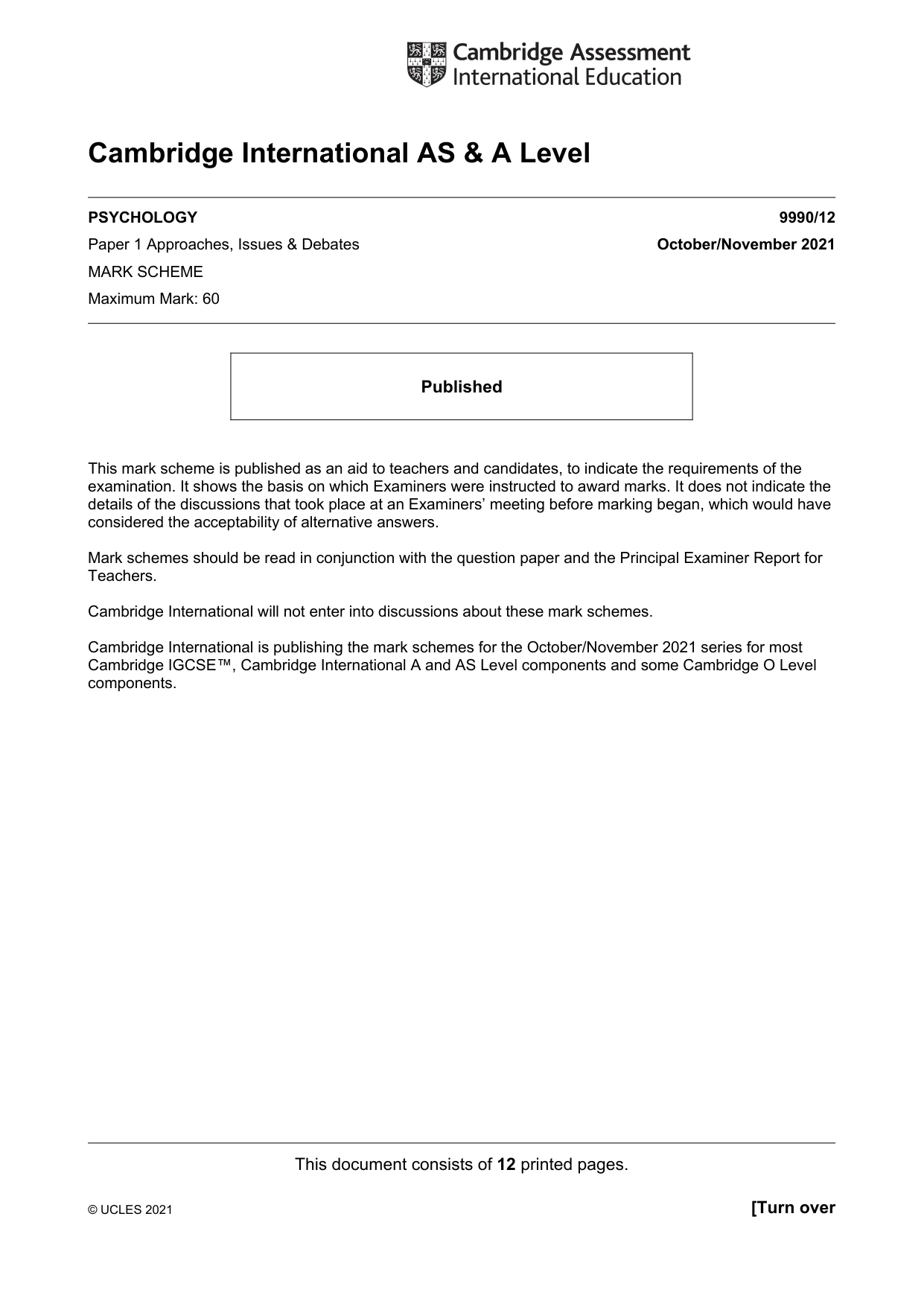 Mark scheme, page 1 of 12