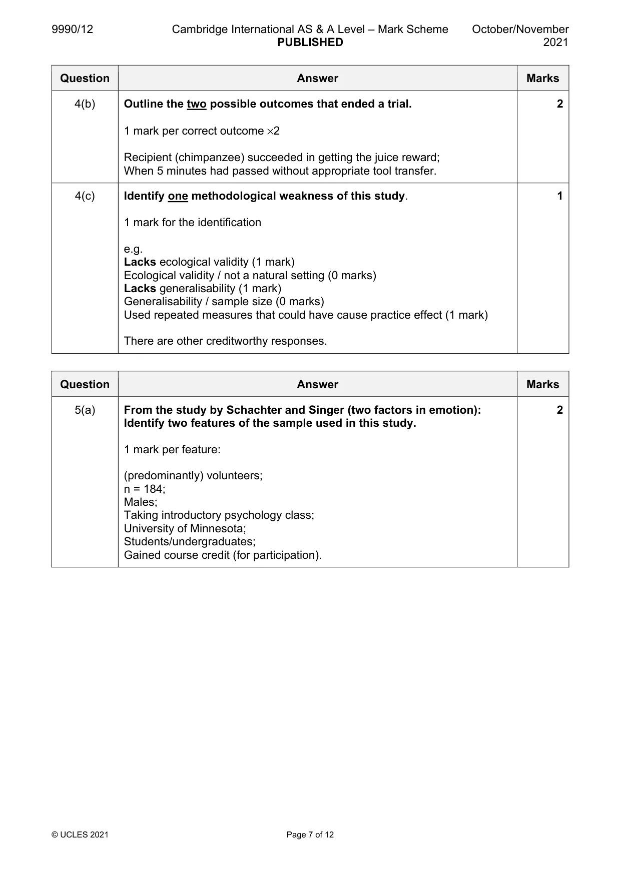 Mark scheme, page 7 of 12