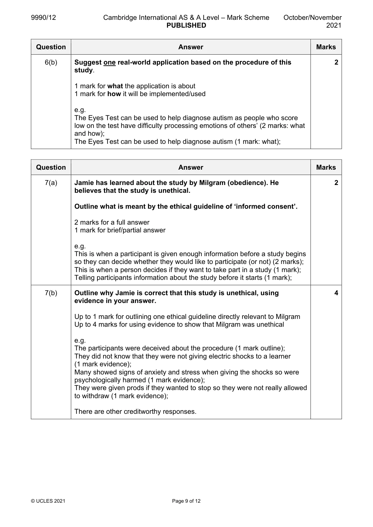 Mark scheme, page 9 of 12
