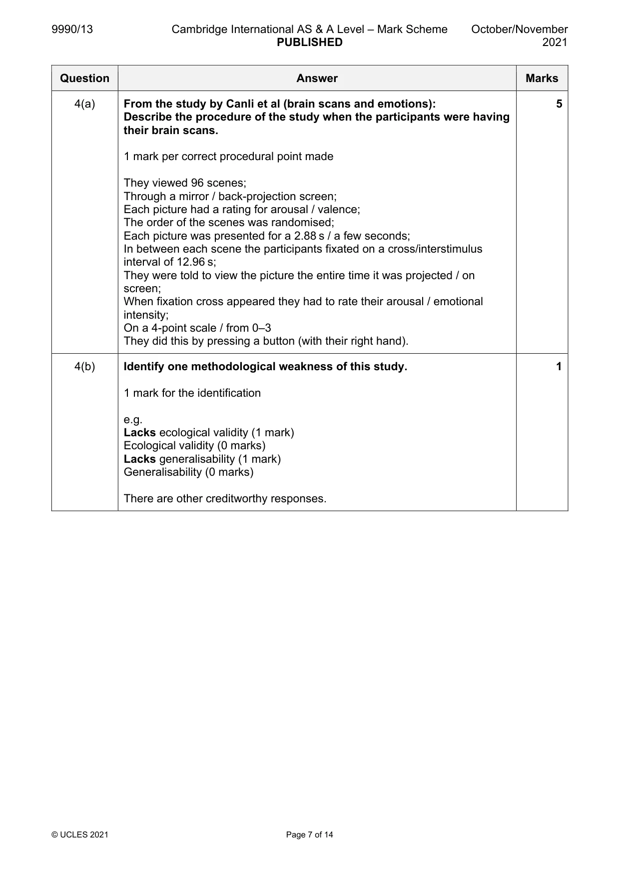 Mark scheme, page 7 of 14