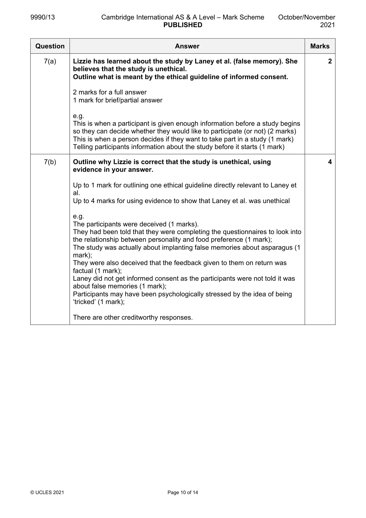 Mark scheme, page 10 of 14