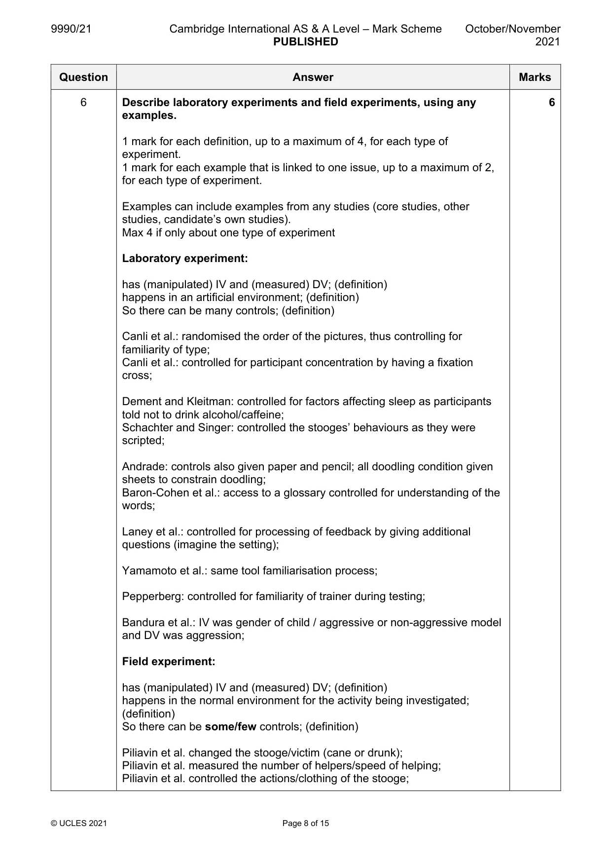 Mark scheme, page 8 of 15