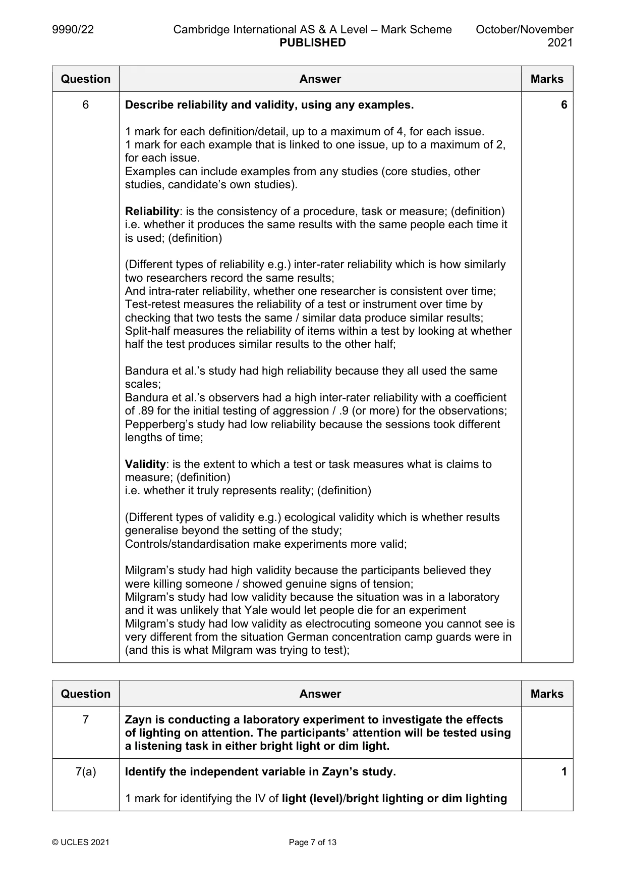 Mark scheme, page 7 of 13
