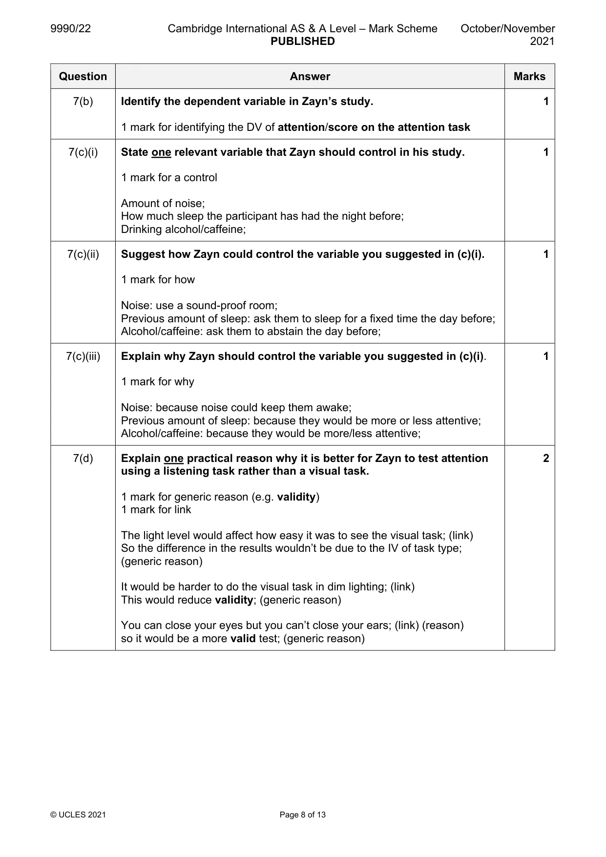Mark scheme, page 8 of 13