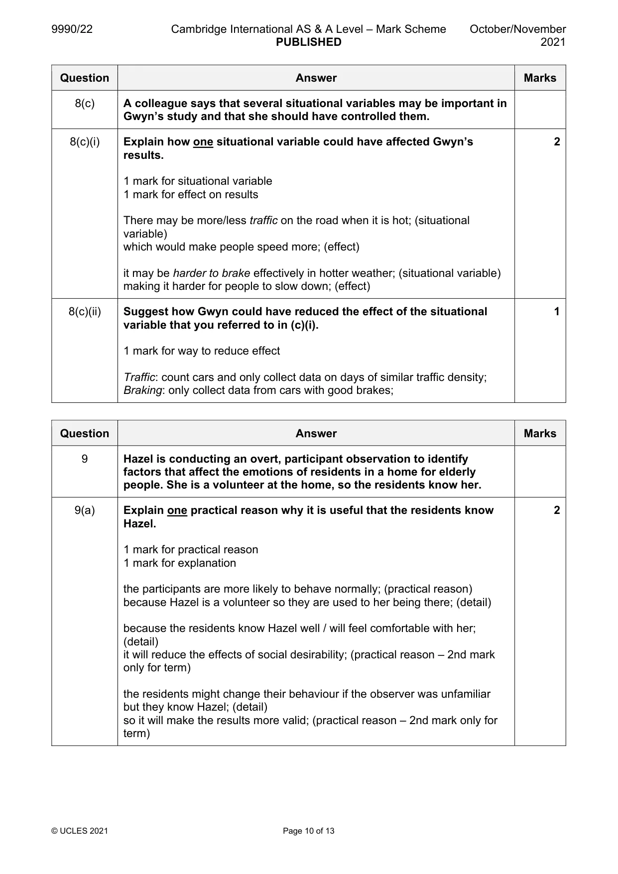 Mark scheme, page 10 of 13