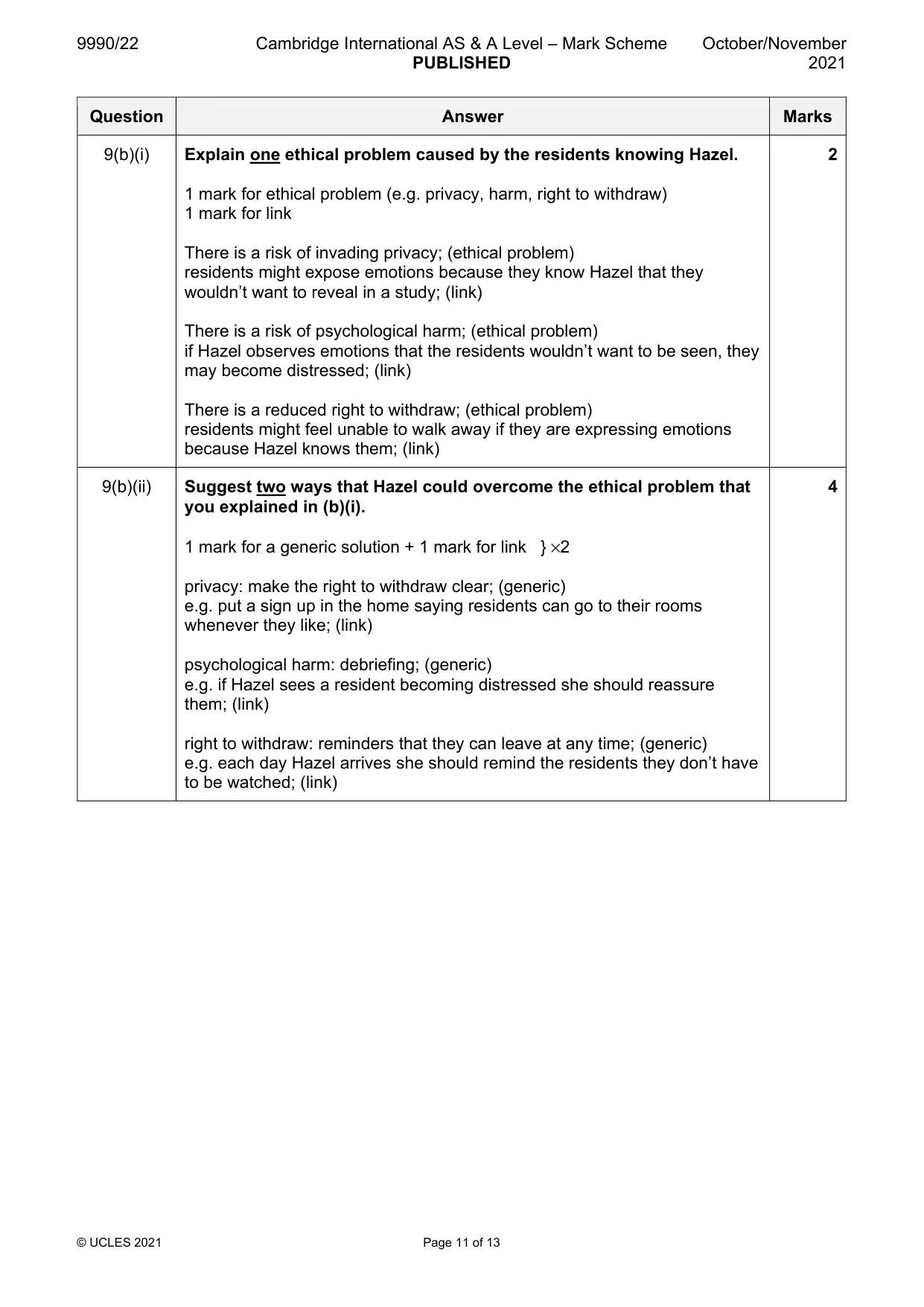 Mark scheme, page 11 of 13