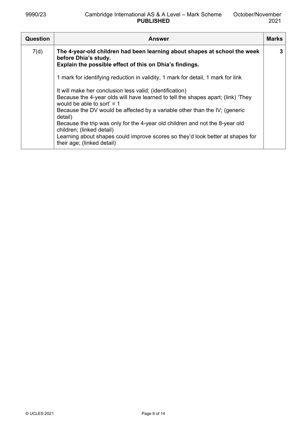 Mark scheme, page 9 of 14