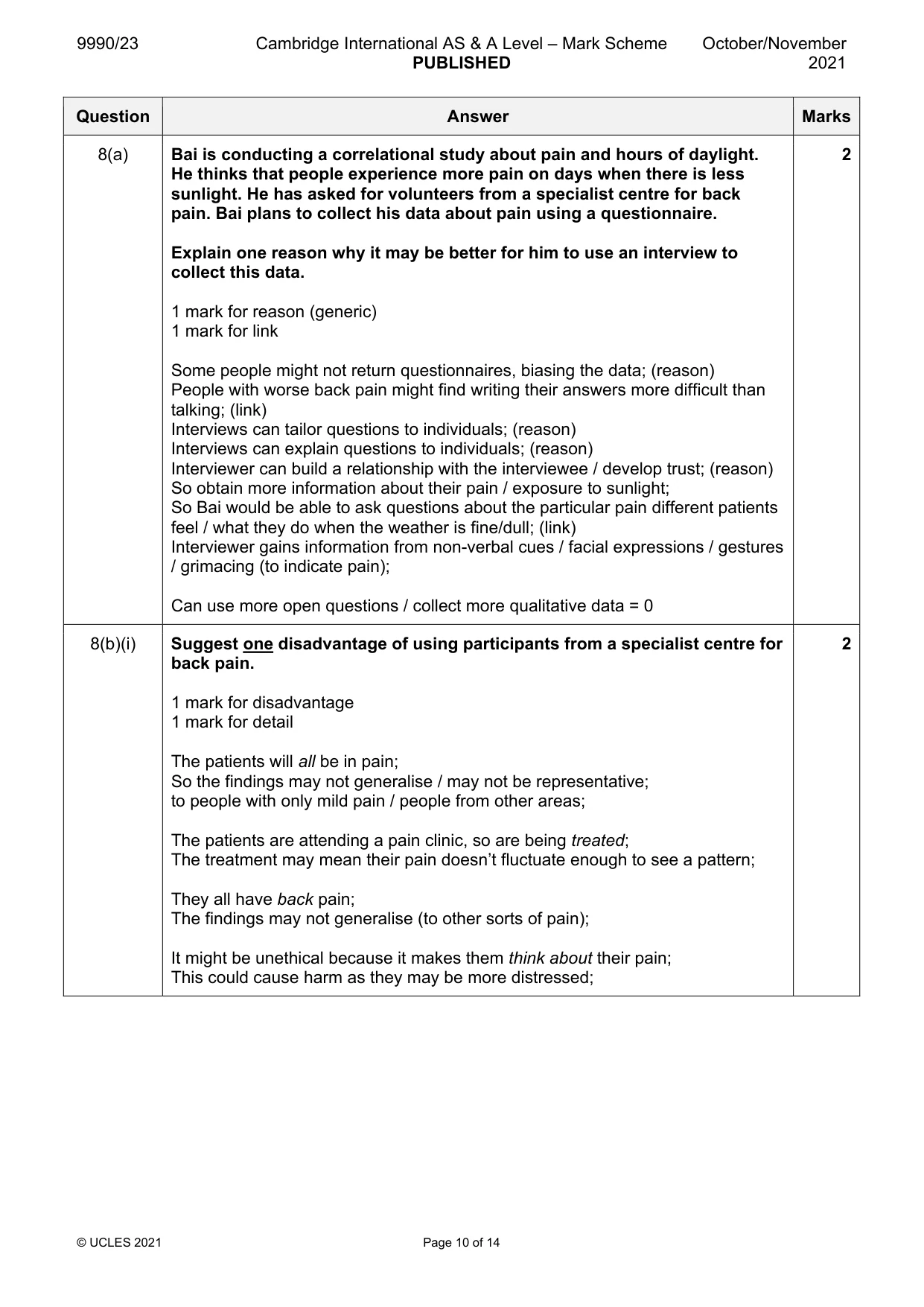 Mark scheme, page 10 of 14