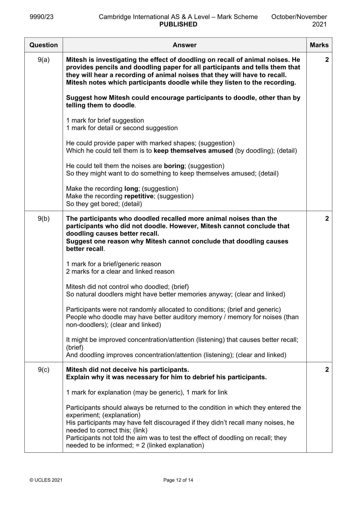 Mark scheme, page 12 of 14