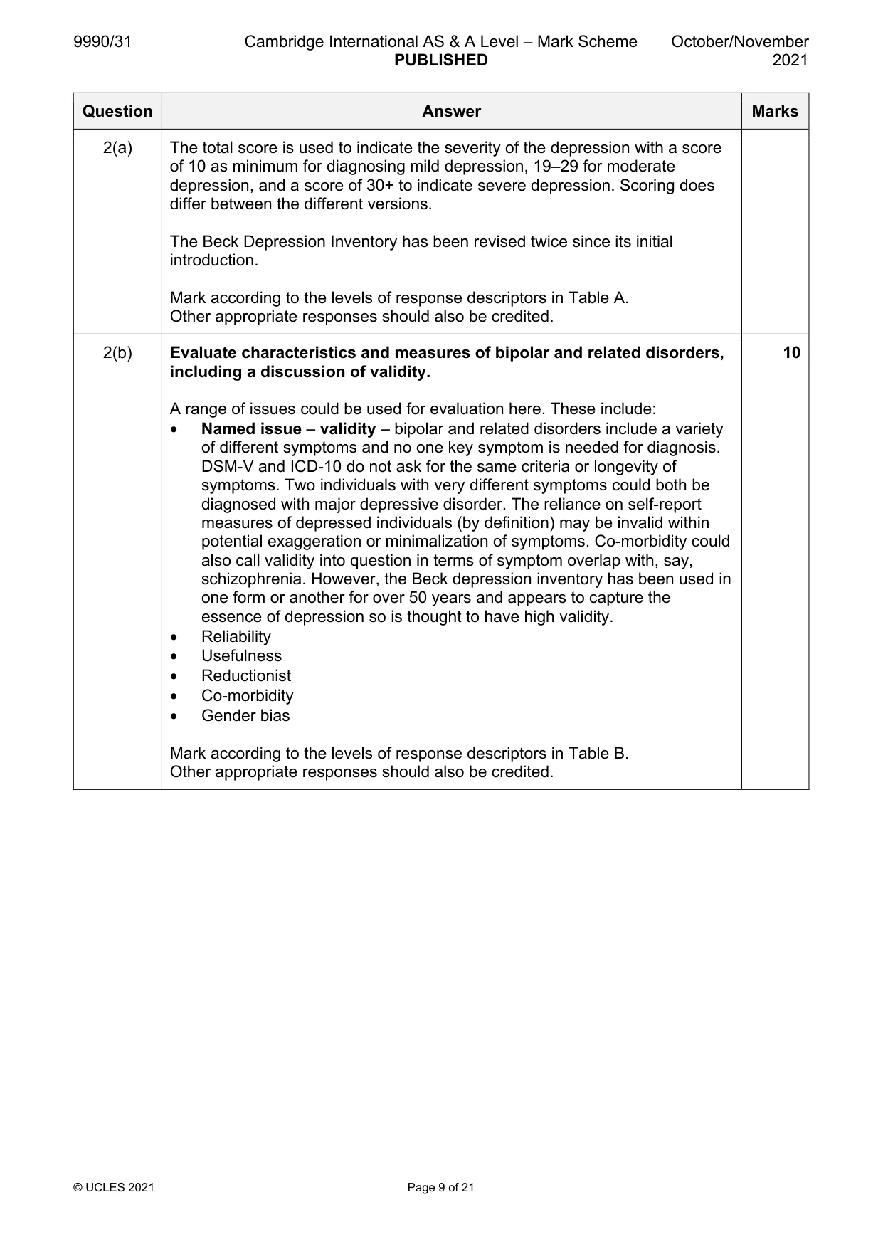 Mark scheme, page 9 of 21