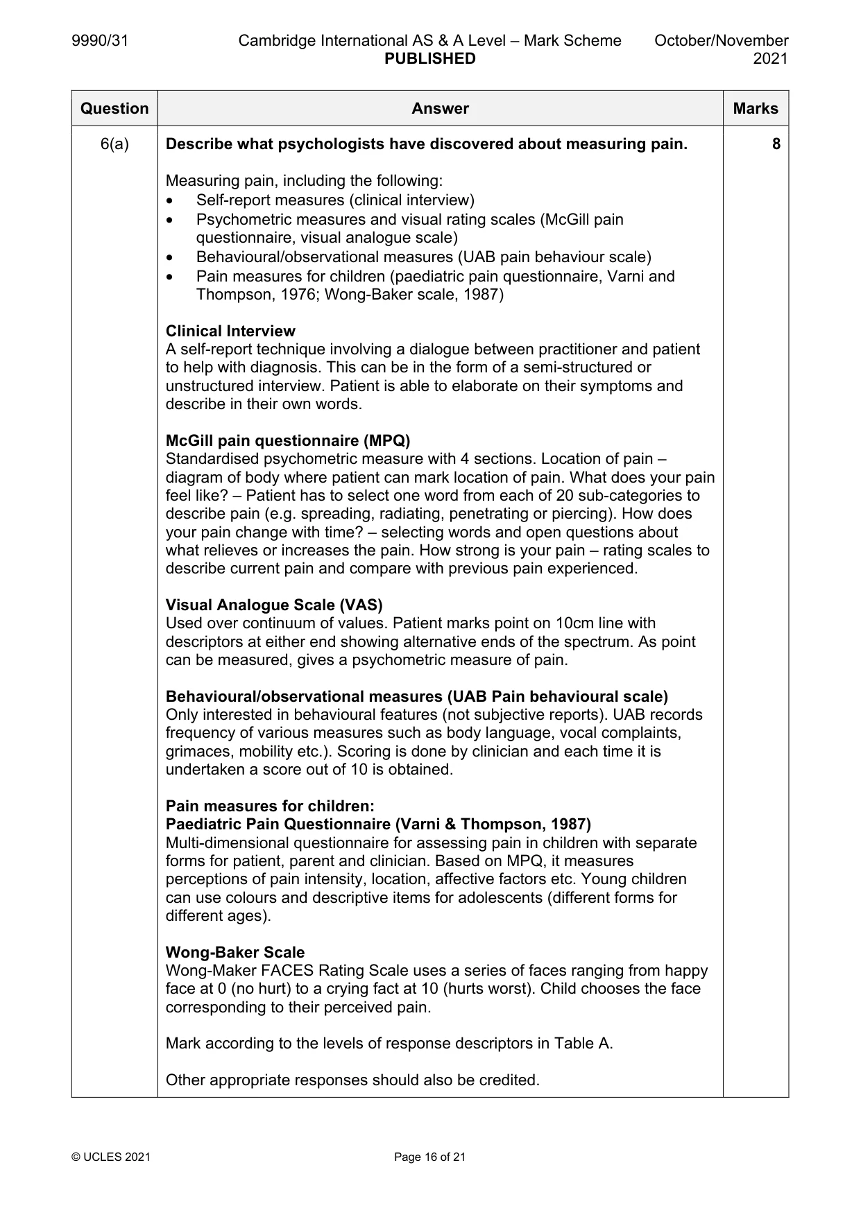 Mark scheme, page 16 of 21