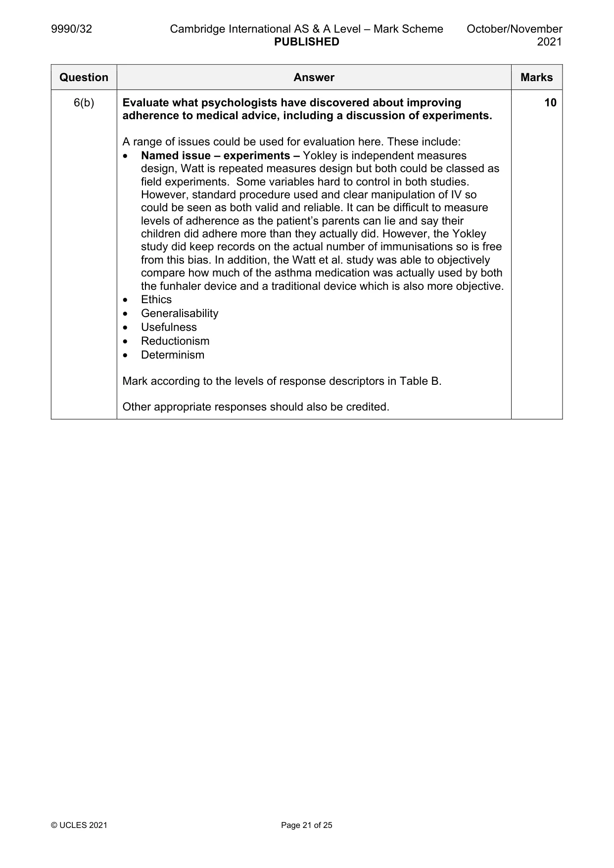 Mark scheme, page 21 of 25