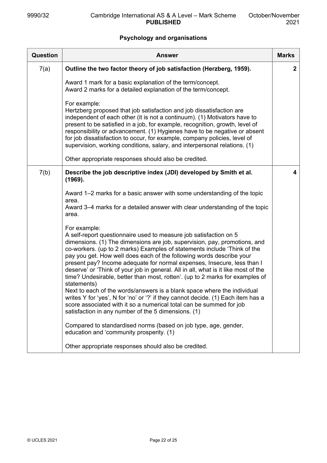 Mark scheme, page 22 of 25