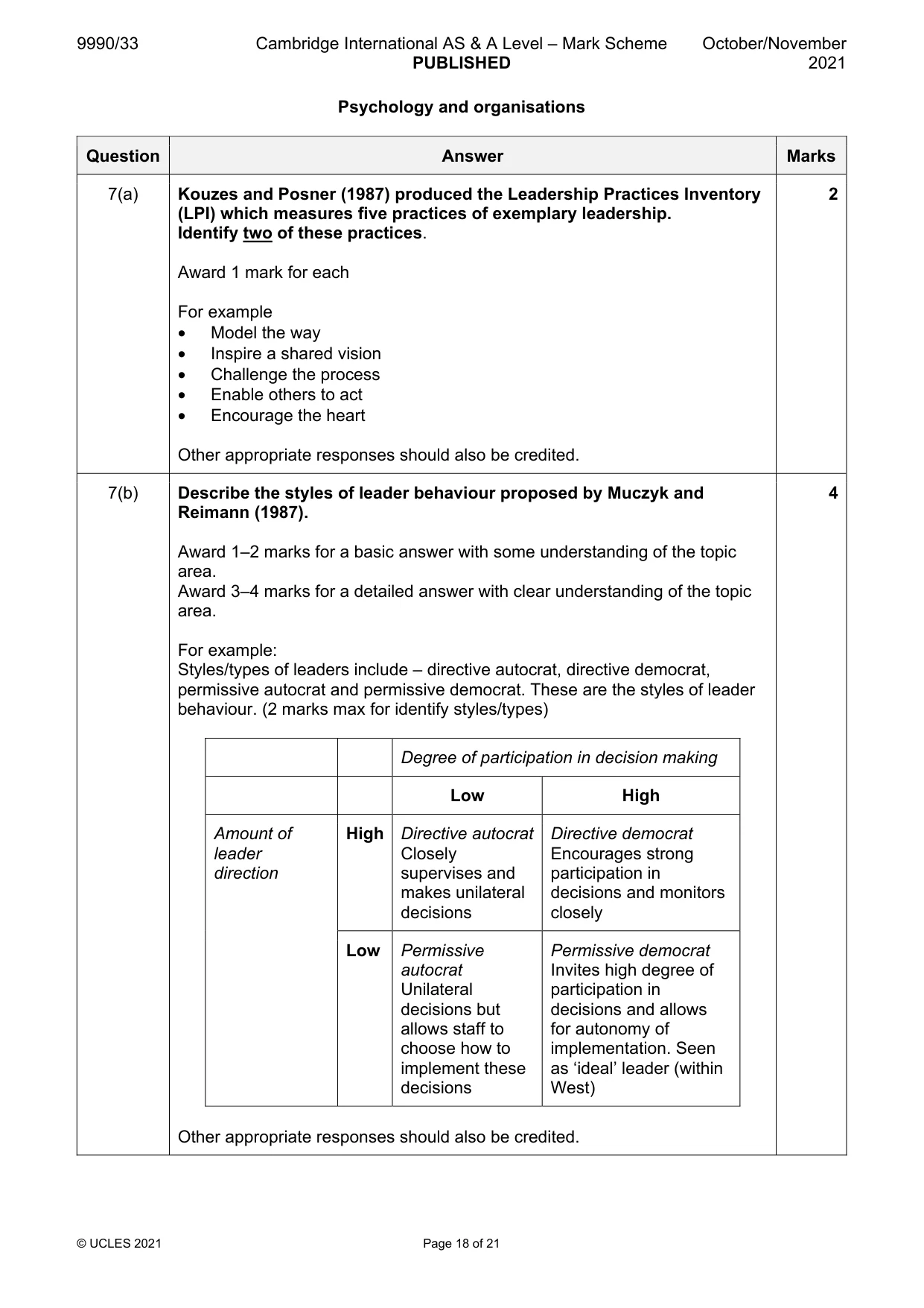 Mark scheme, page 18 of 21