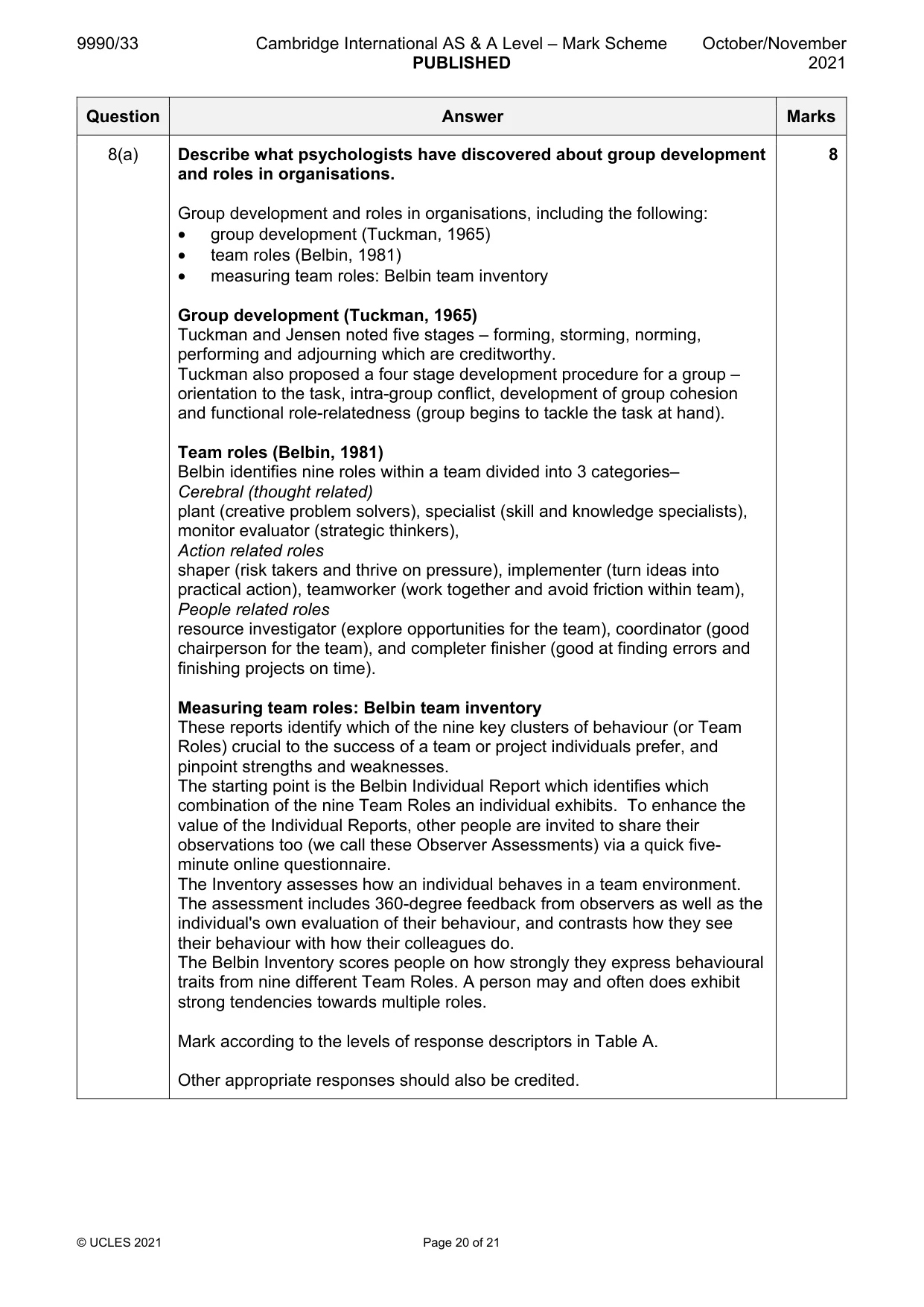Mark scheme, page 20 of 21