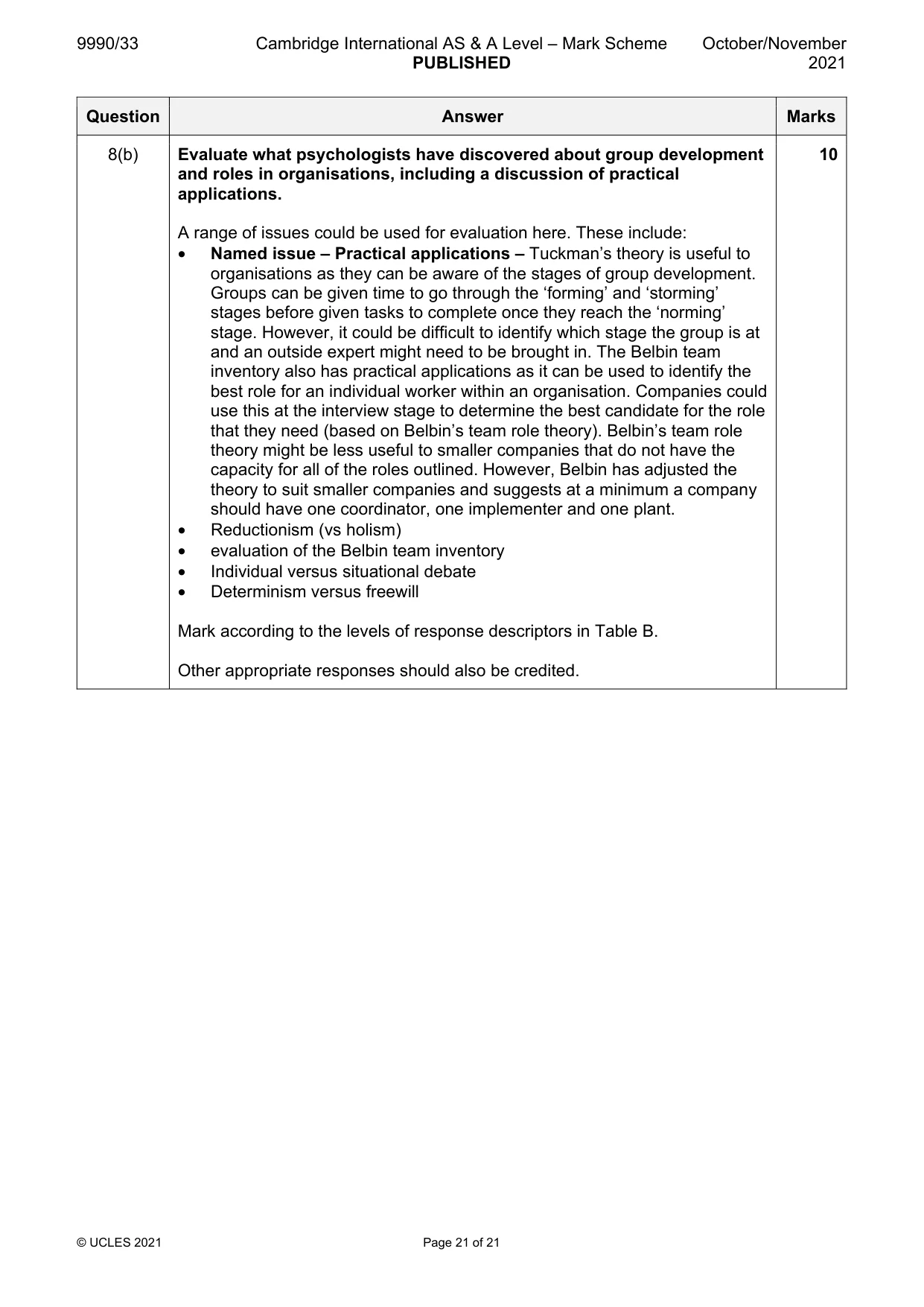 Mark scheme, page 21 of 21