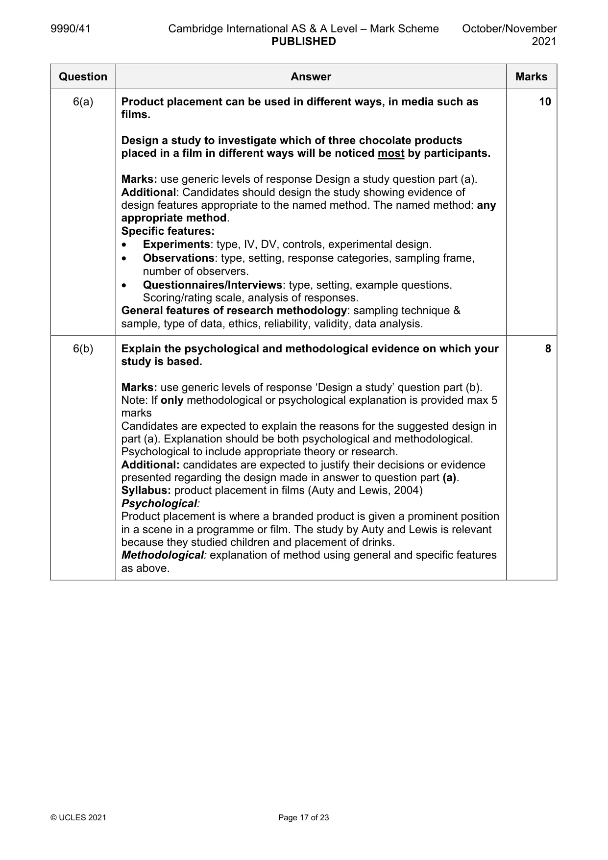 Mark scheme, page 17 of 23