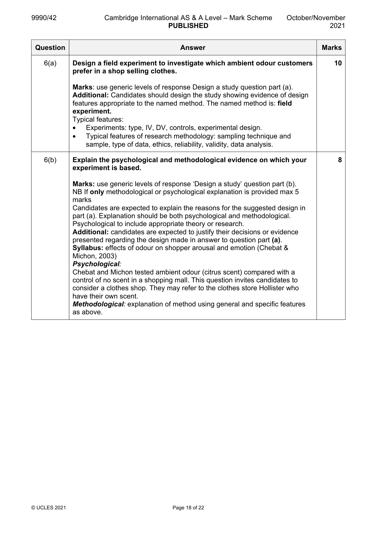 Mark scheme, page 18 of 22