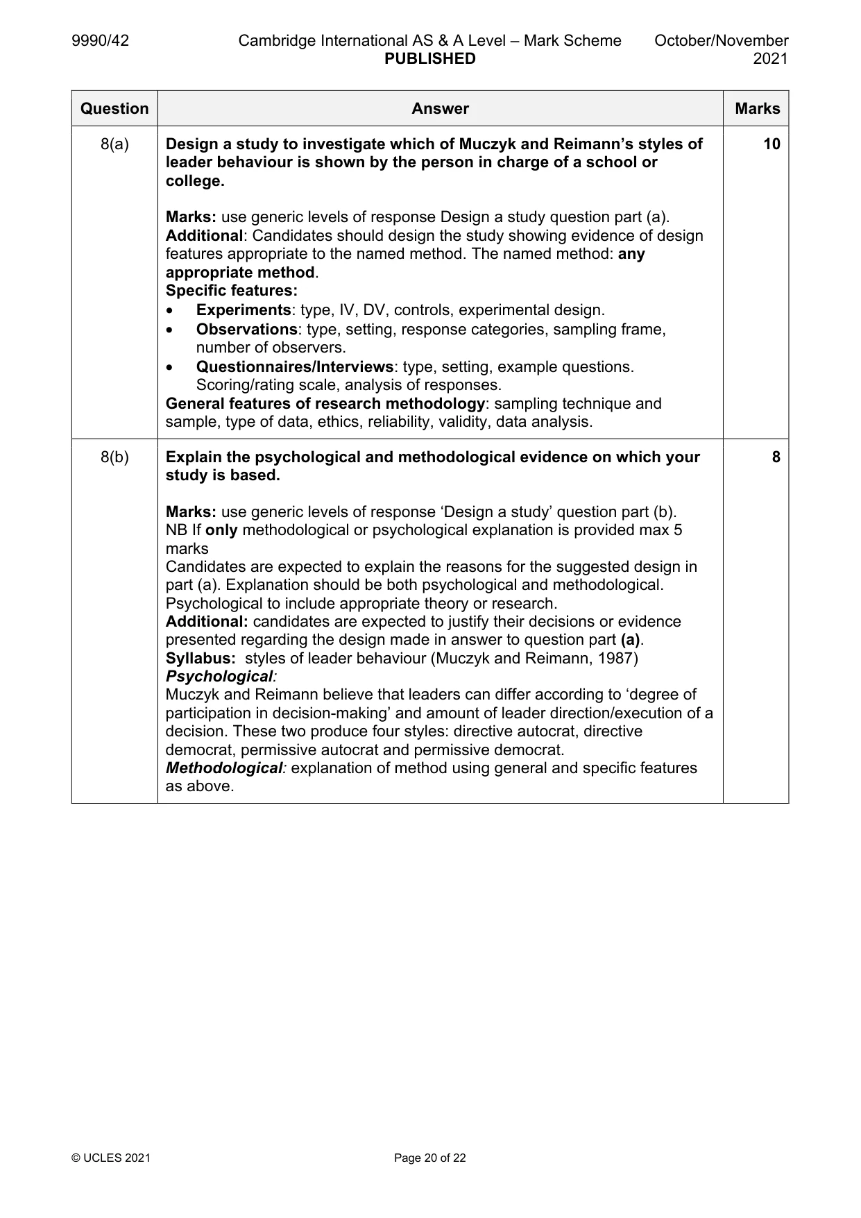 Mark scheme, page 20 of 22