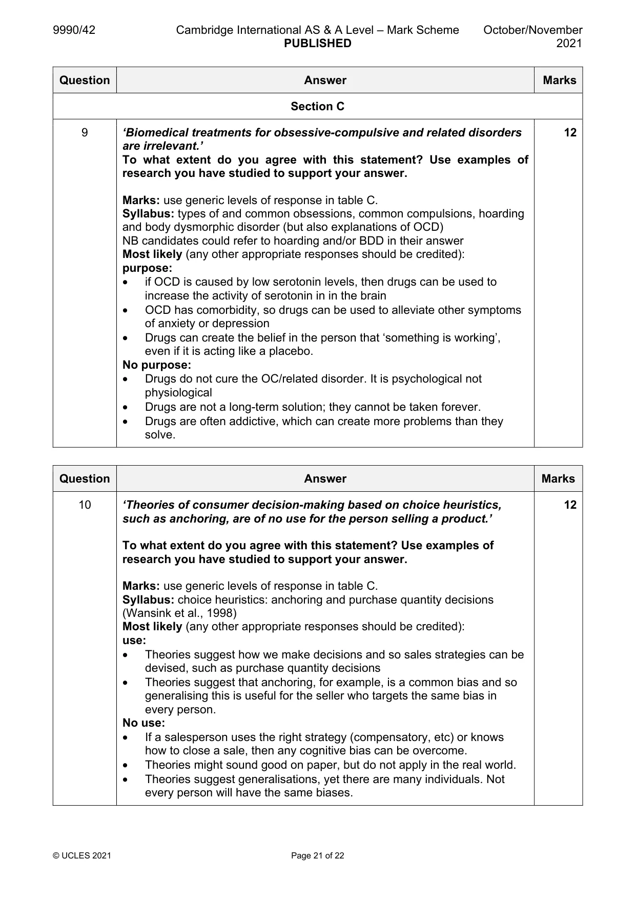 Mark scheme, page 21 of 22