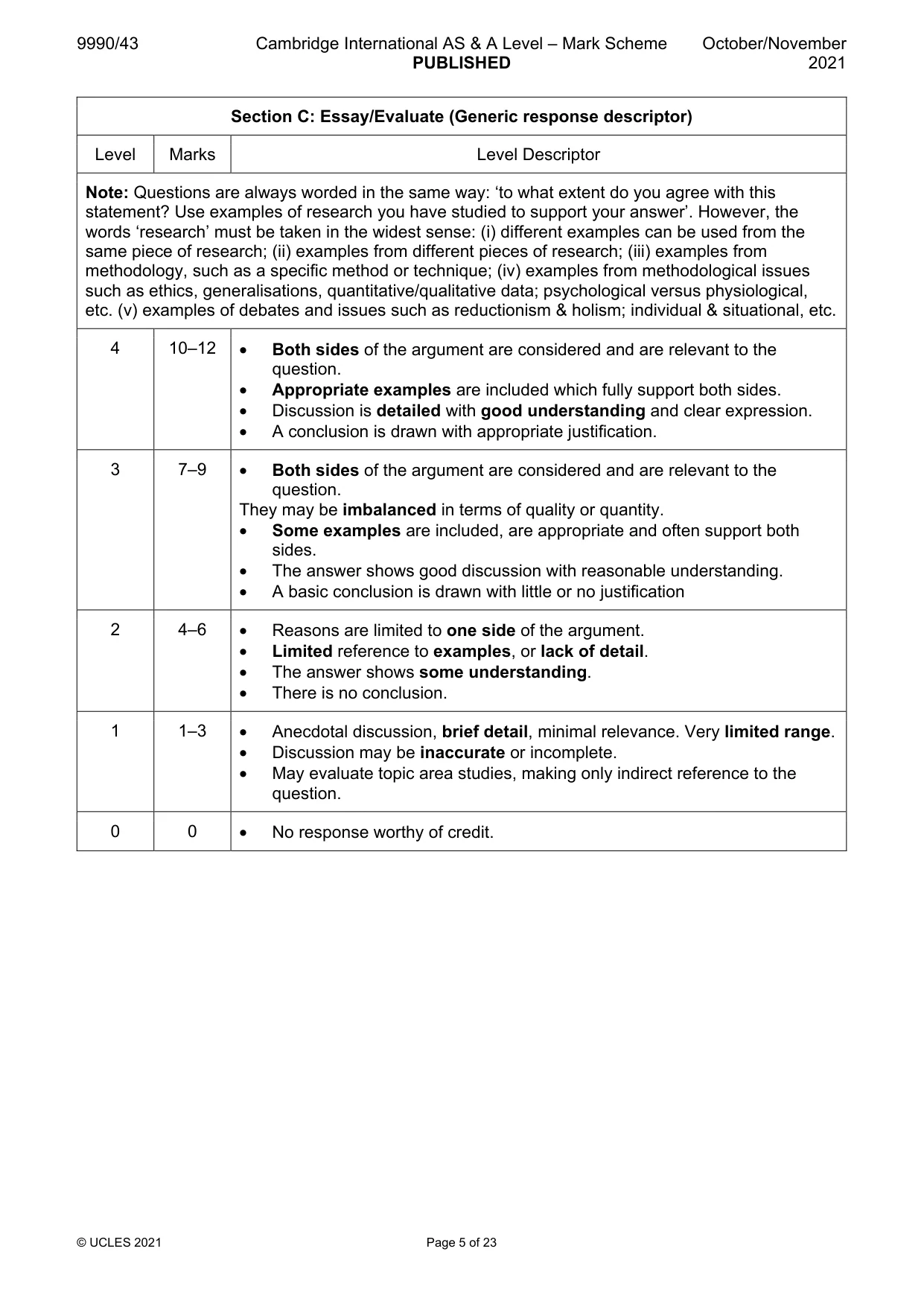 Mark scheme, page 5 of 23